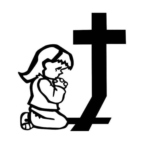 Girl Praying Cross 9 Vinyl Sticker