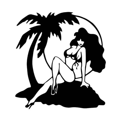 Paradise Island Sexy Girl Palm Tree Vinyl Sticker