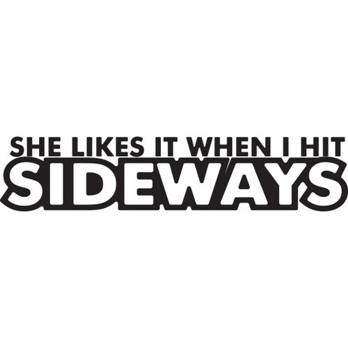 She Likes It When I Hit Sideways JDM Car Vinyl Sticker Decal

Size option will determine the size from the longest side
Industry standard high performance calendared vinyl film
Cut from Oracle 651 2.5 mil
Outdoor durability is 7 years
Glossy surface finish