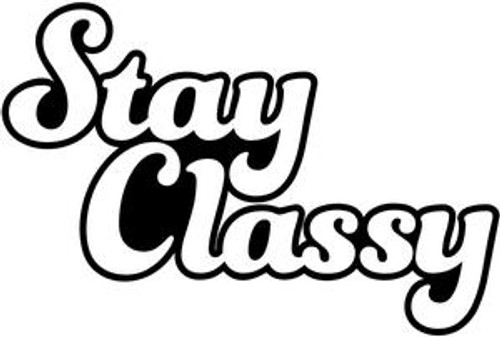 Stay Classy JDM Decal  Style 2

Size option will determine the size from the longest side
Industry standard high performance calendared vinyl film
Cut from Oracle 651 2.5 mil
Outdoor durability is 7 years
Glossy surface finish