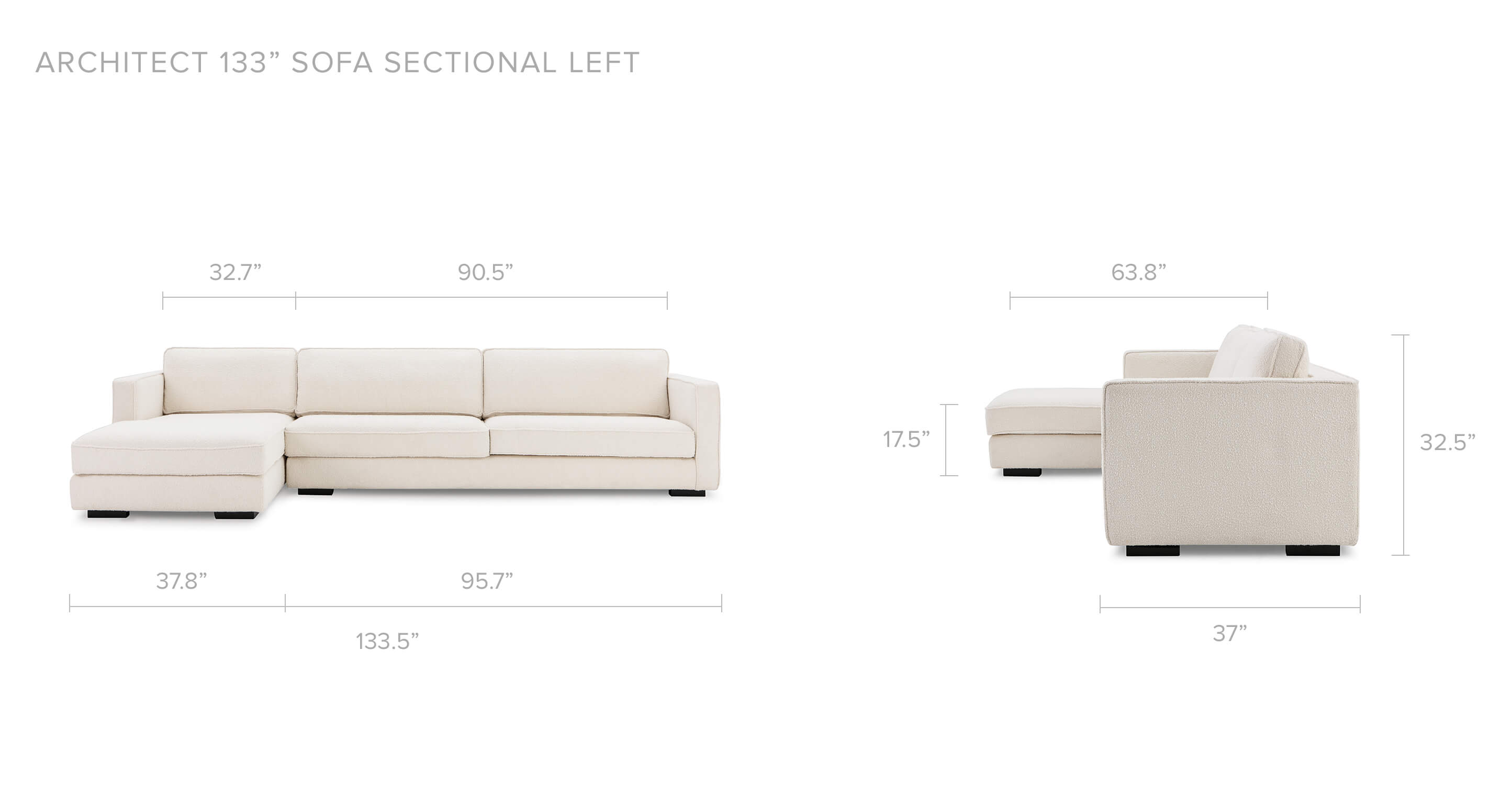 Overall Dimension Width 133.5" x Depth 63.8" x Height 32.5"