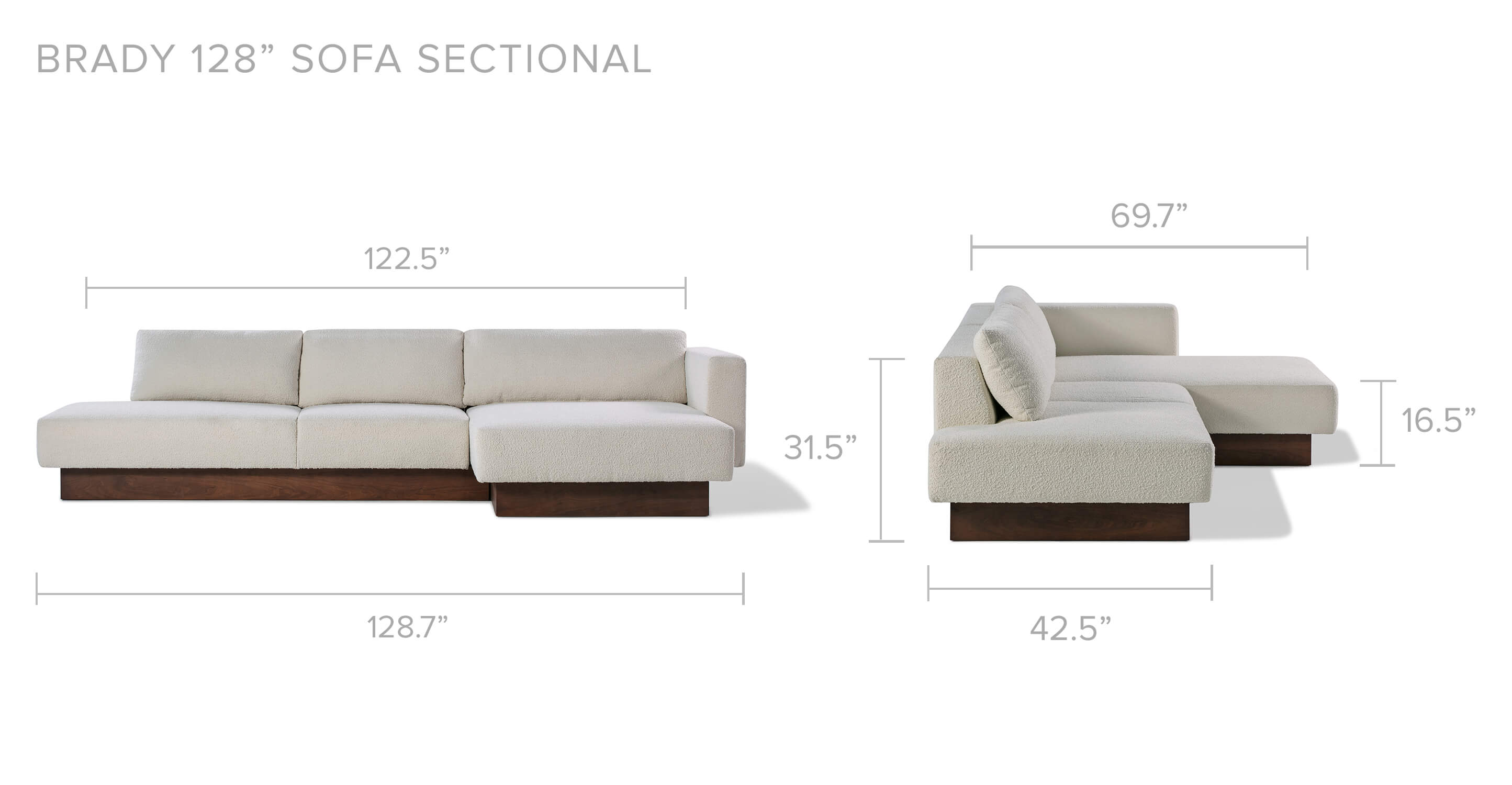 Overall Dimension Width 128.7" x Depth 42.5"/69.7" x Height 31.5"