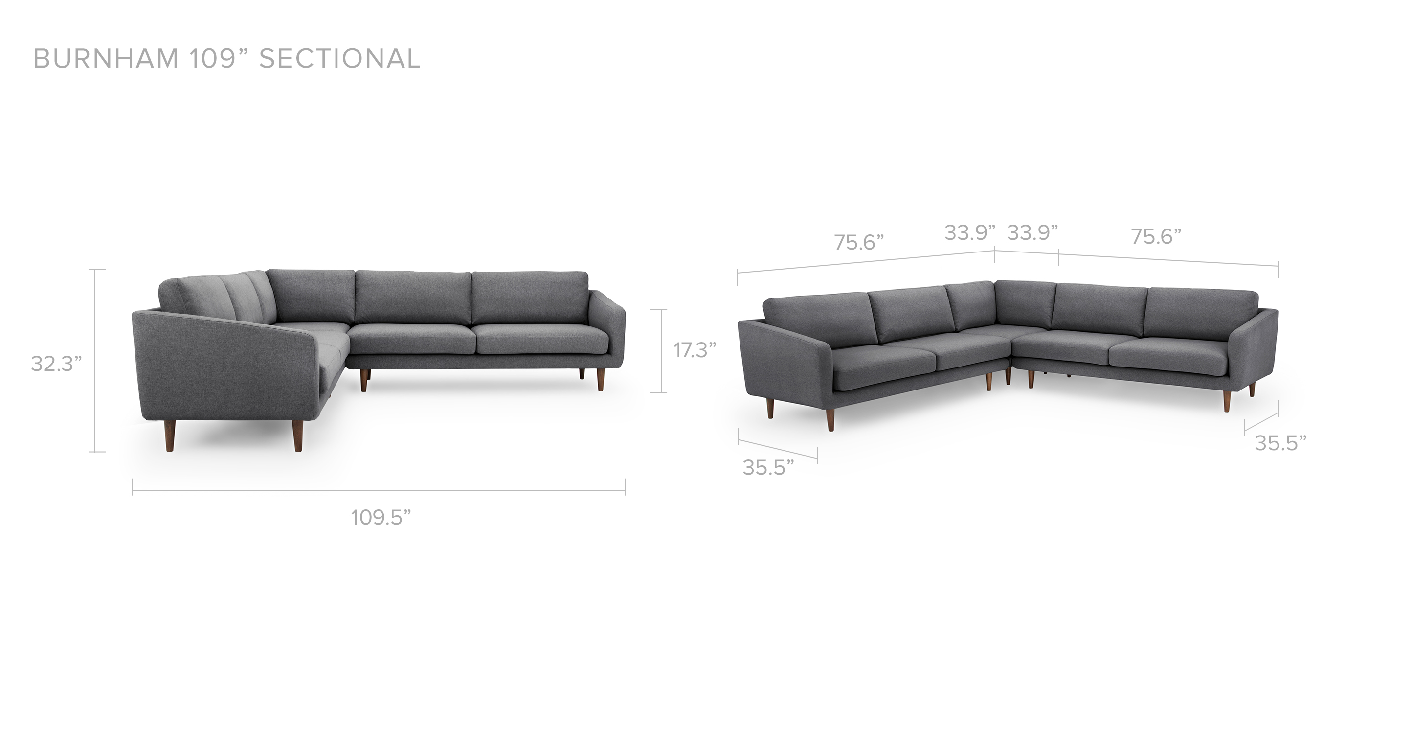 Overall Dimension Full Width 109.5" (includes sofa & corner module)