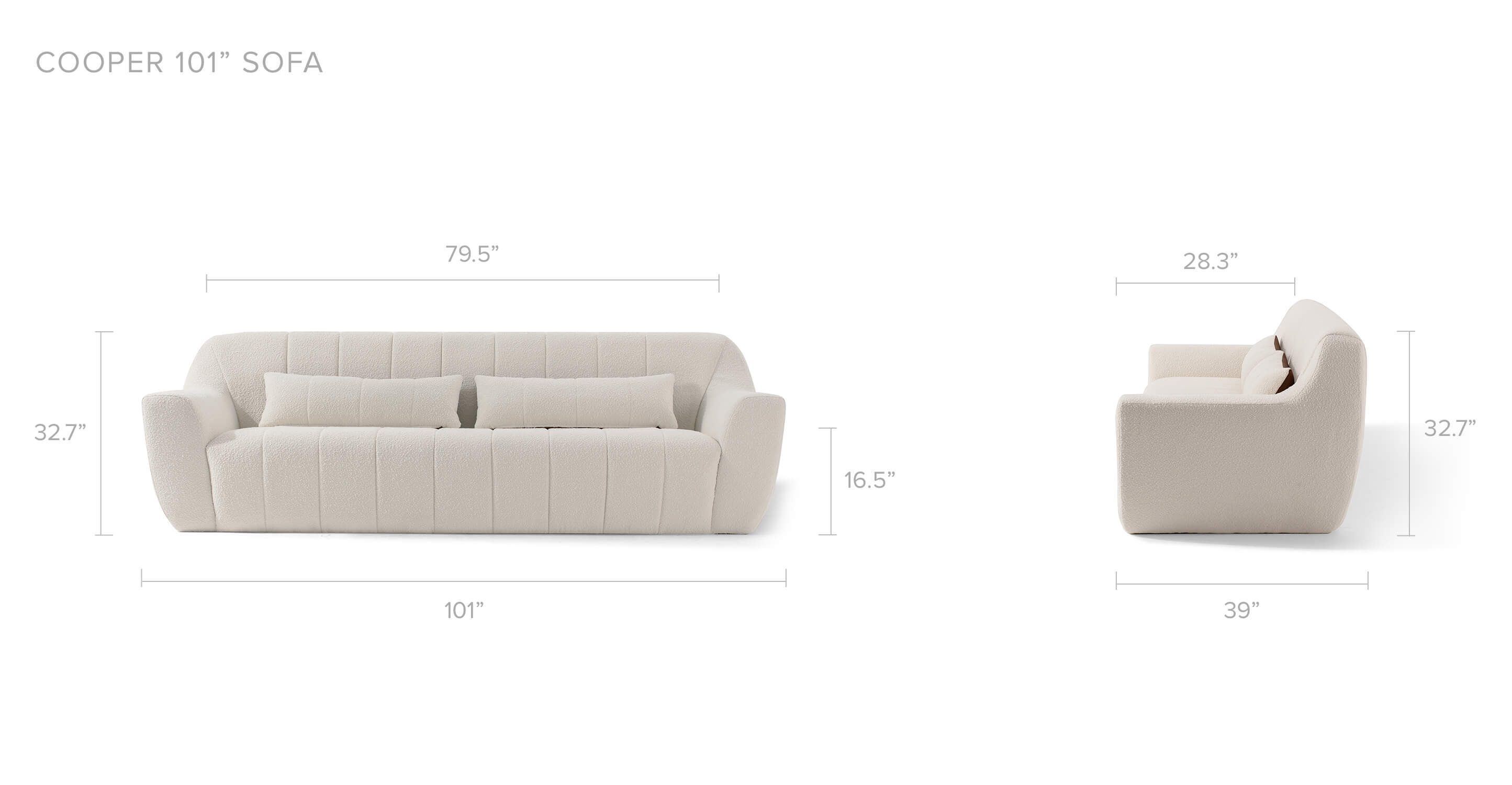 Overall Dimension Width 101" x Depth 39" x Height 32.7"