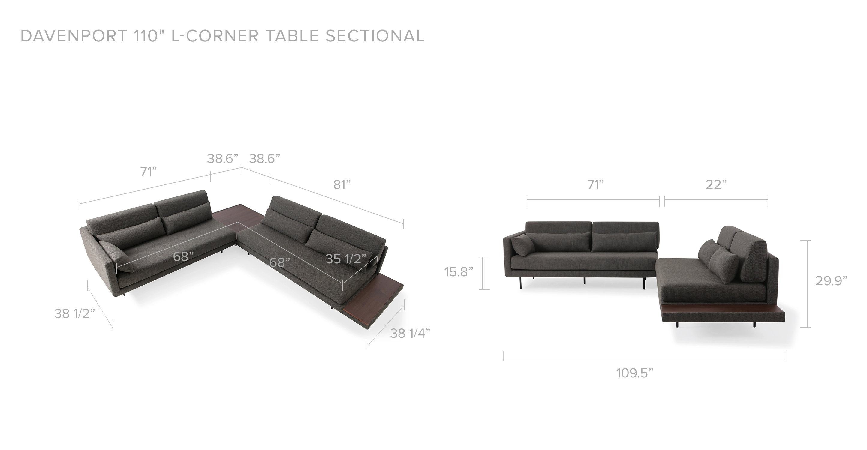 Overall Dimension Width 109.5" x Depth 118.1 x Height 29.9"