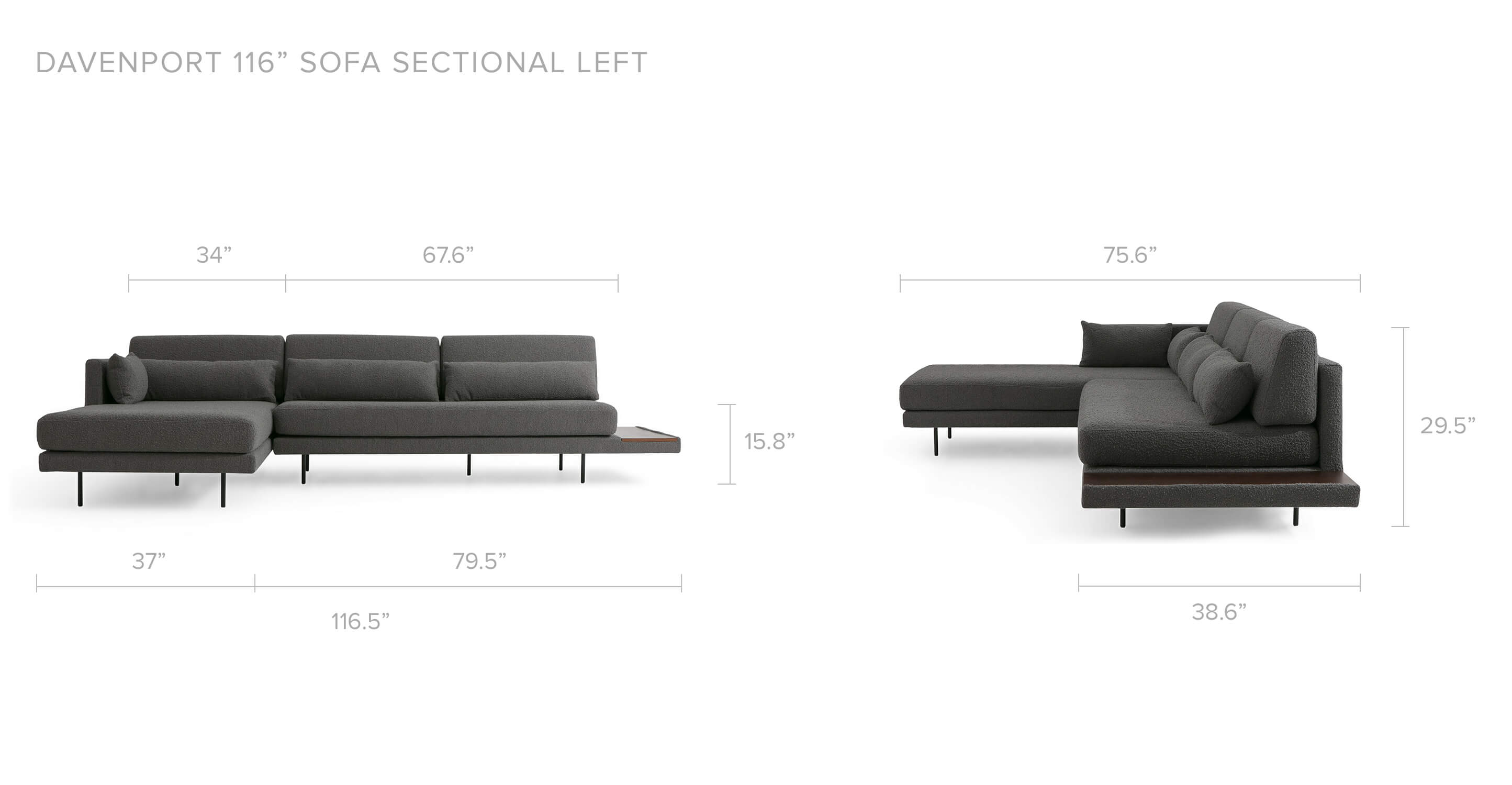 Overall Dimension Width 116.5" x Depth 75.6 x Height 29.9"