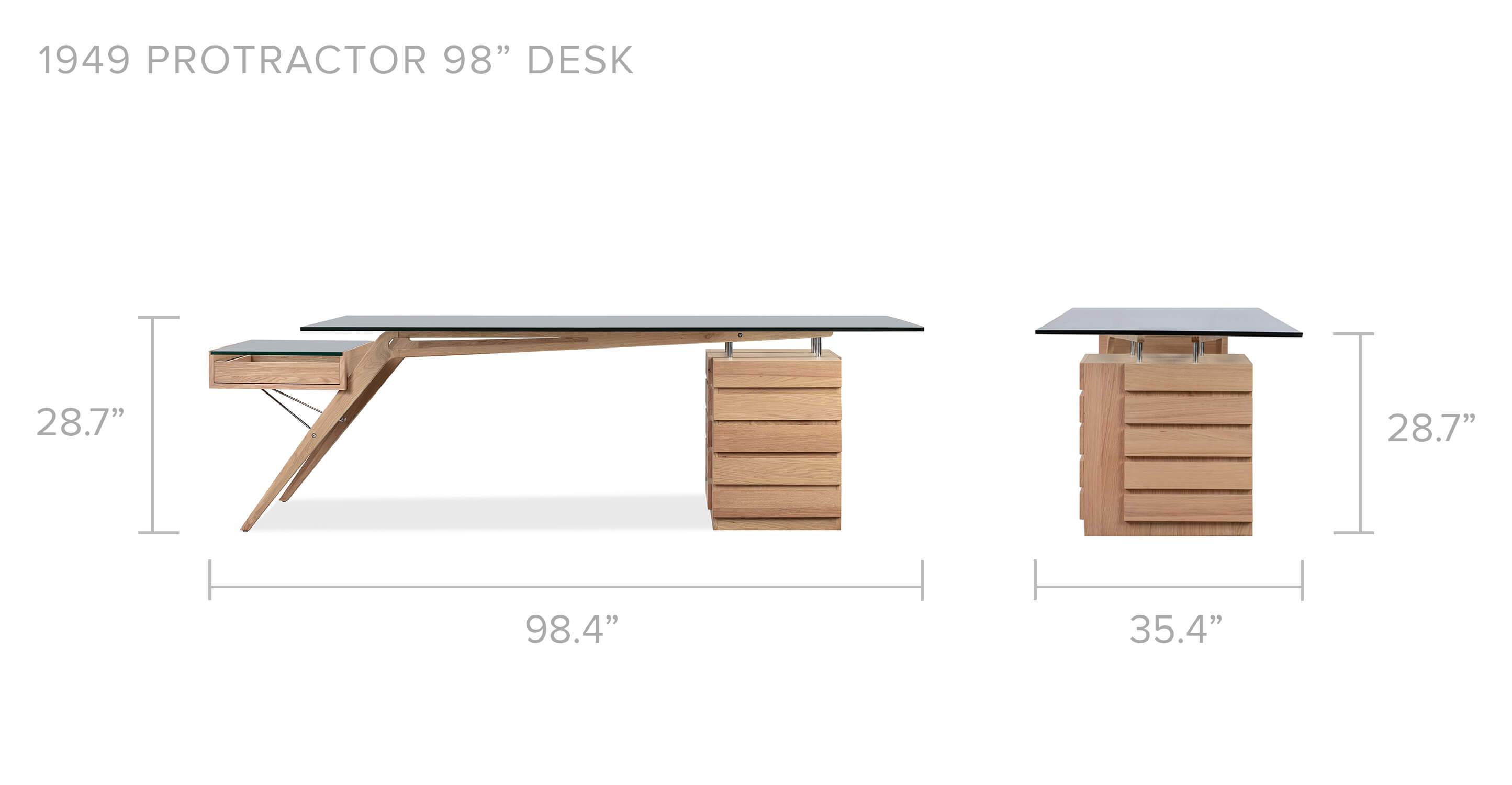 Mid-Century Modern Protractor Desk with Glass on Top