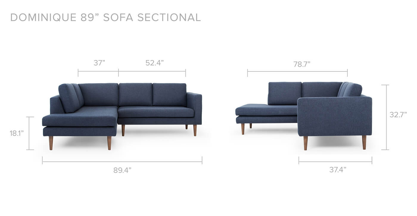 Blueberry Left Sectional Dominique 89" Fabric Sofa