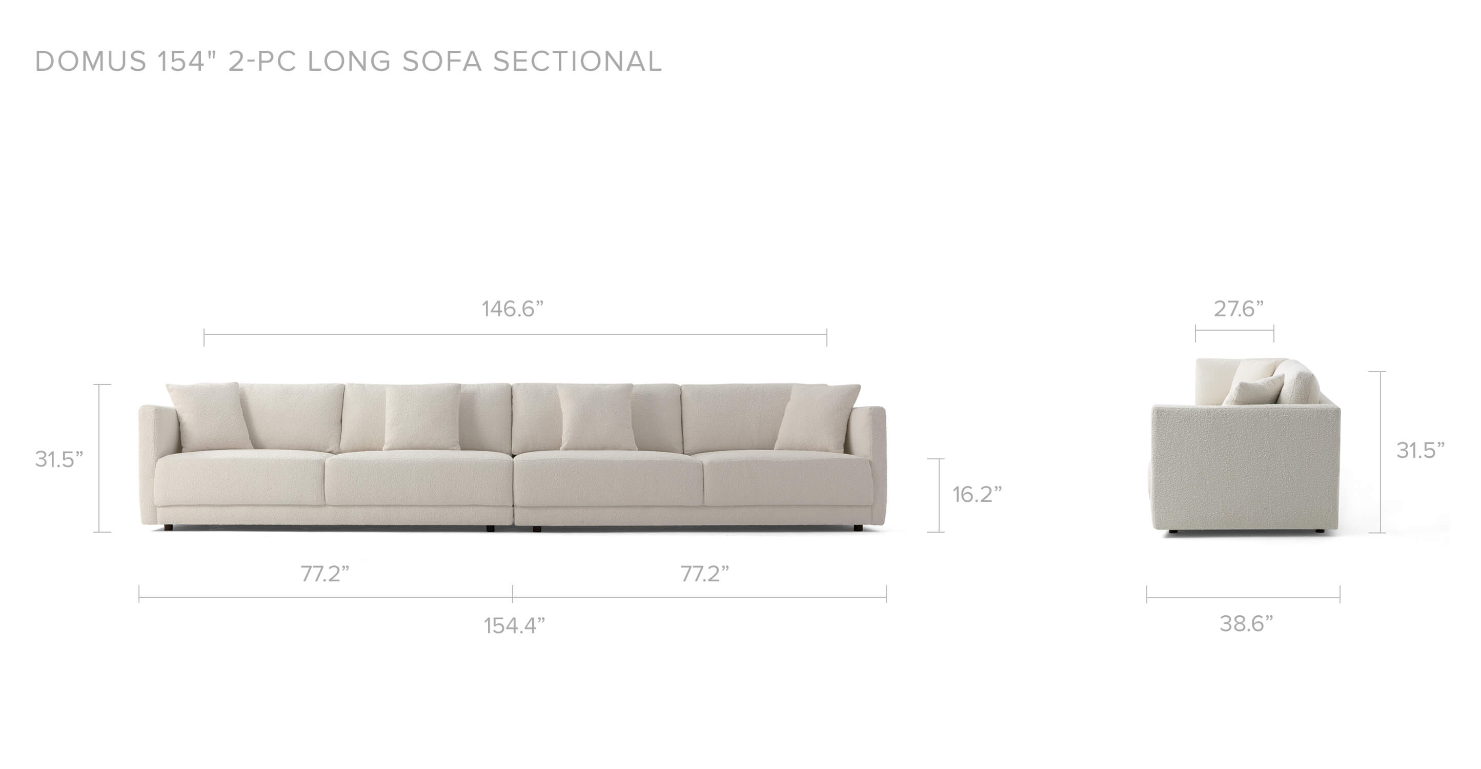 Overall Dimension Full width 154.4" x Depth 38.6" x Height 31.5"