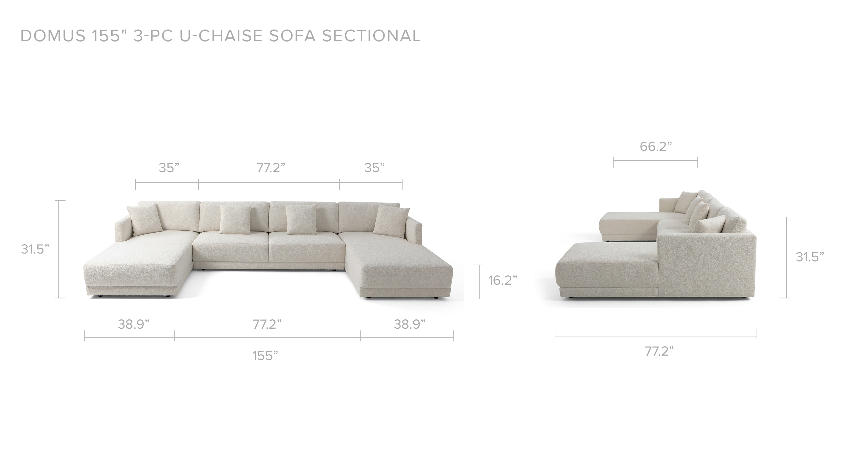 Overall Dimension Full width 155" x Longest Depth 77.2" x Height 31.5"