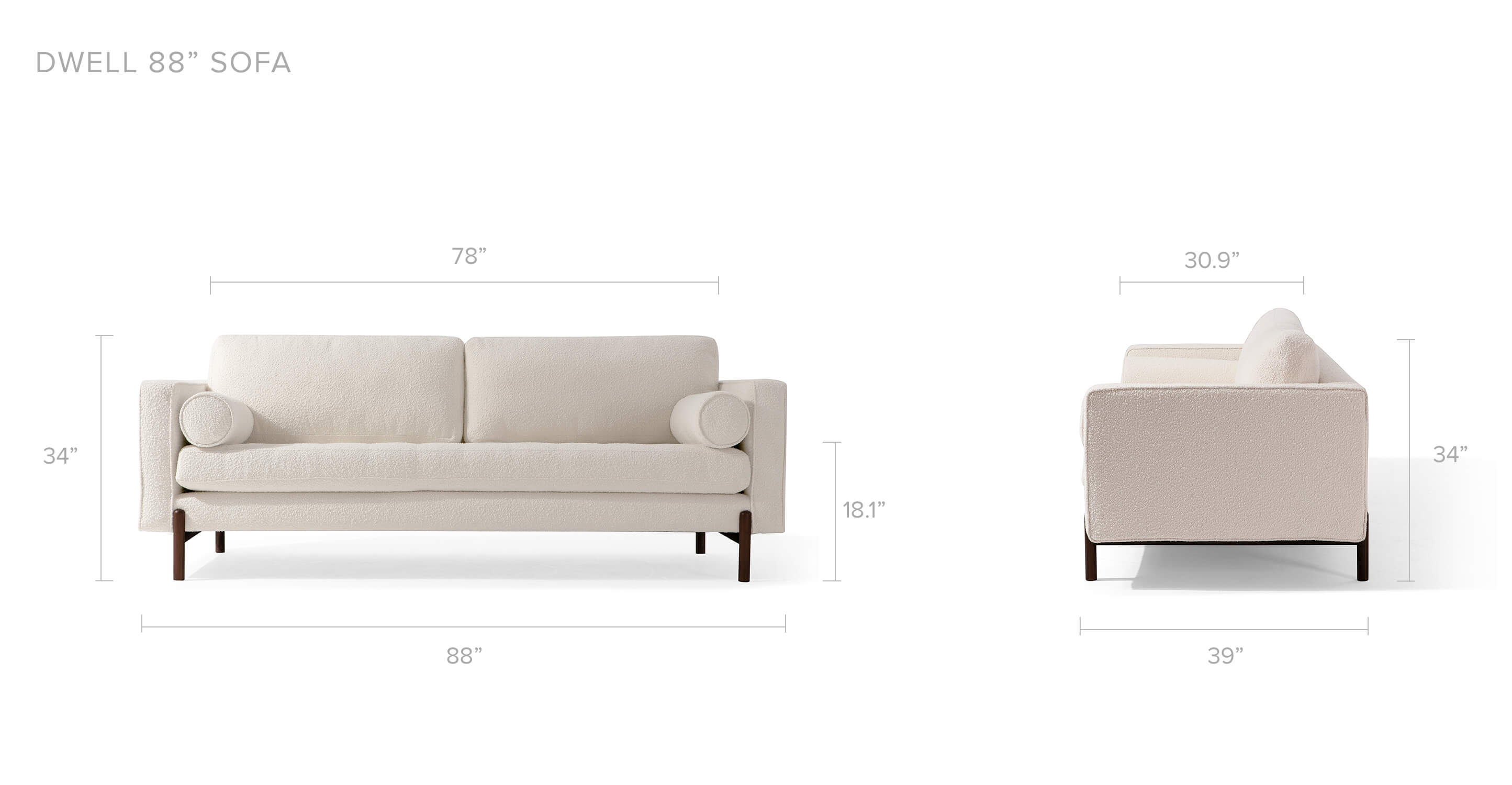 Blanc Boucle Dwell 88" Fabric Sofa