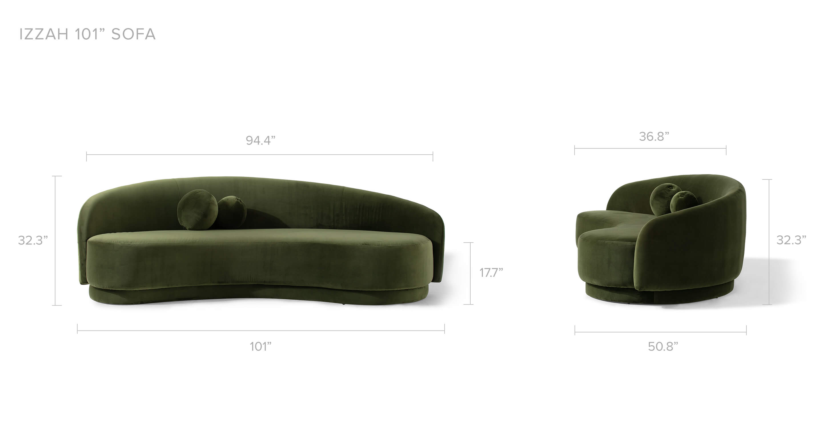 Fern Velvet Izzah 101" Fabric Sofa