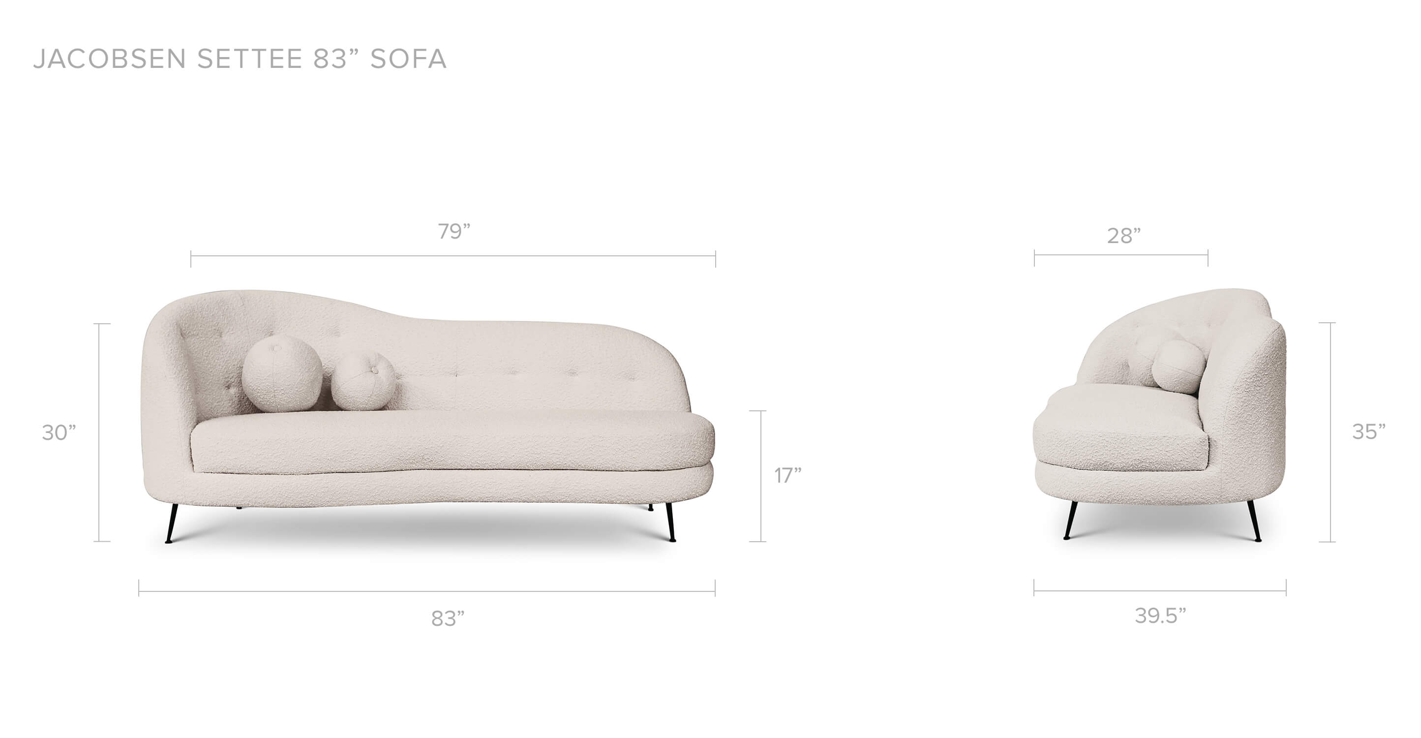 Blanc Boucle Jacobsen Settee 83" Fabric Sofa