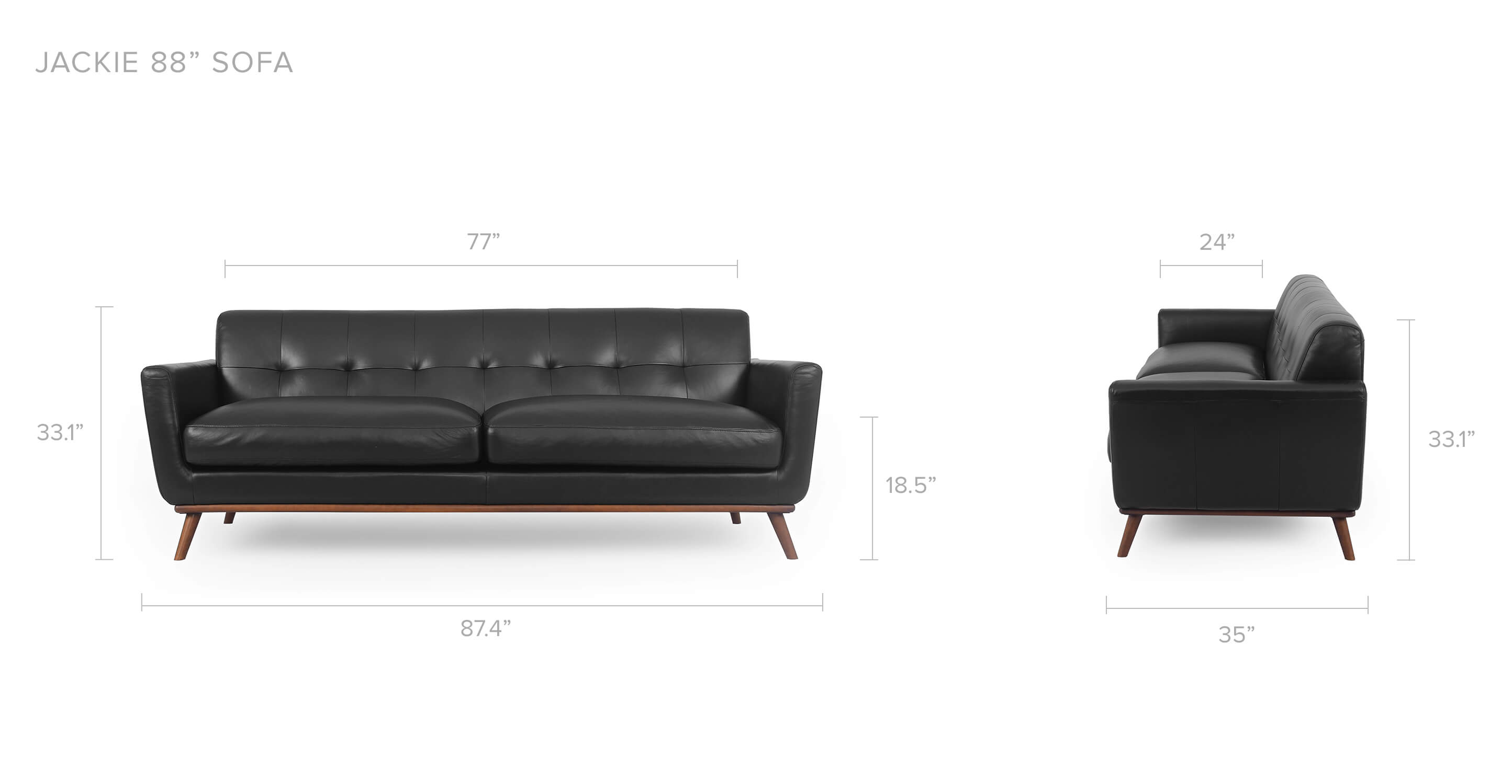 Black Jackie 88" Leather Sofa