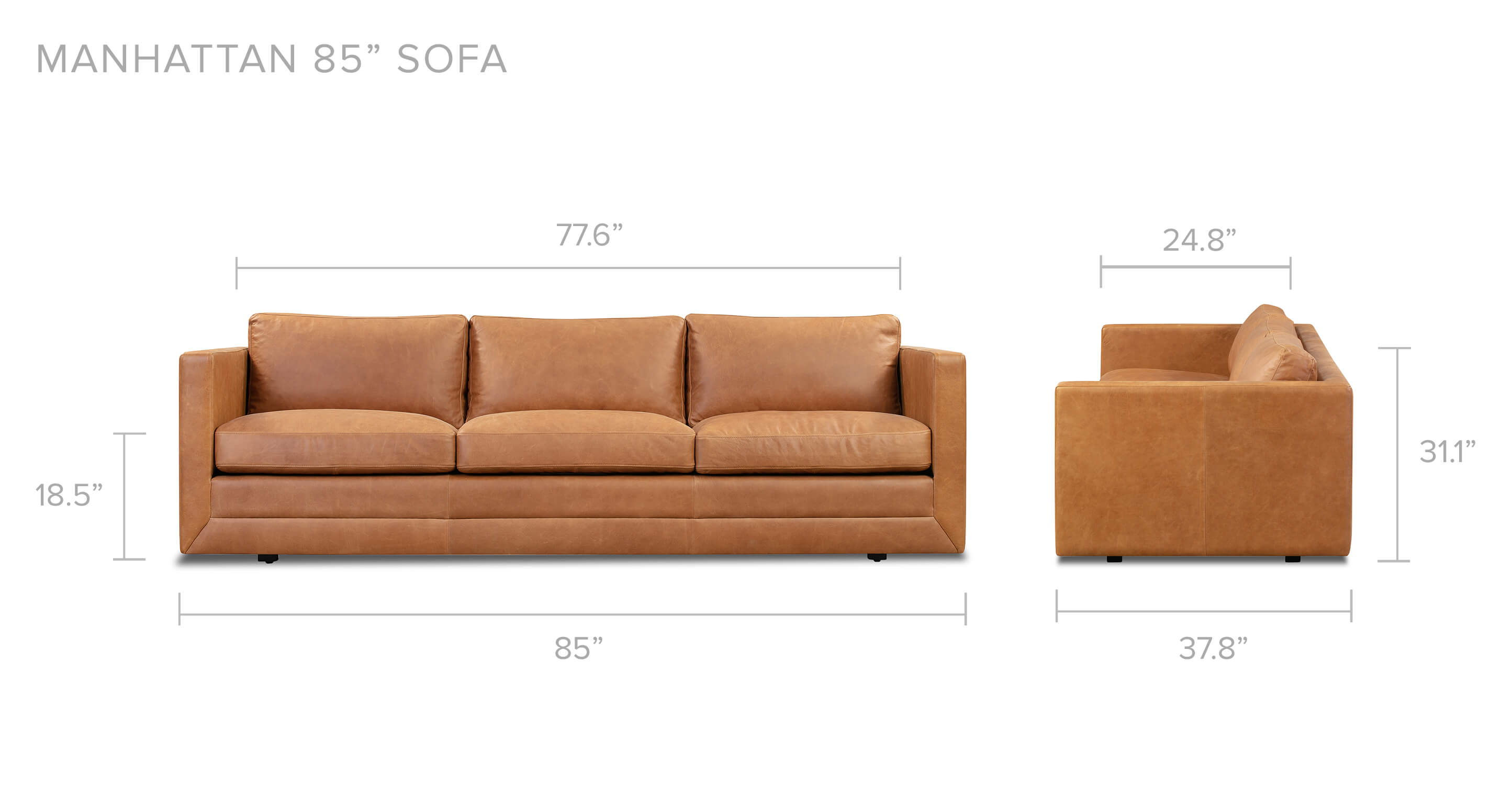 Manhattan 85" Leather Sofa 3 seater leather sofa