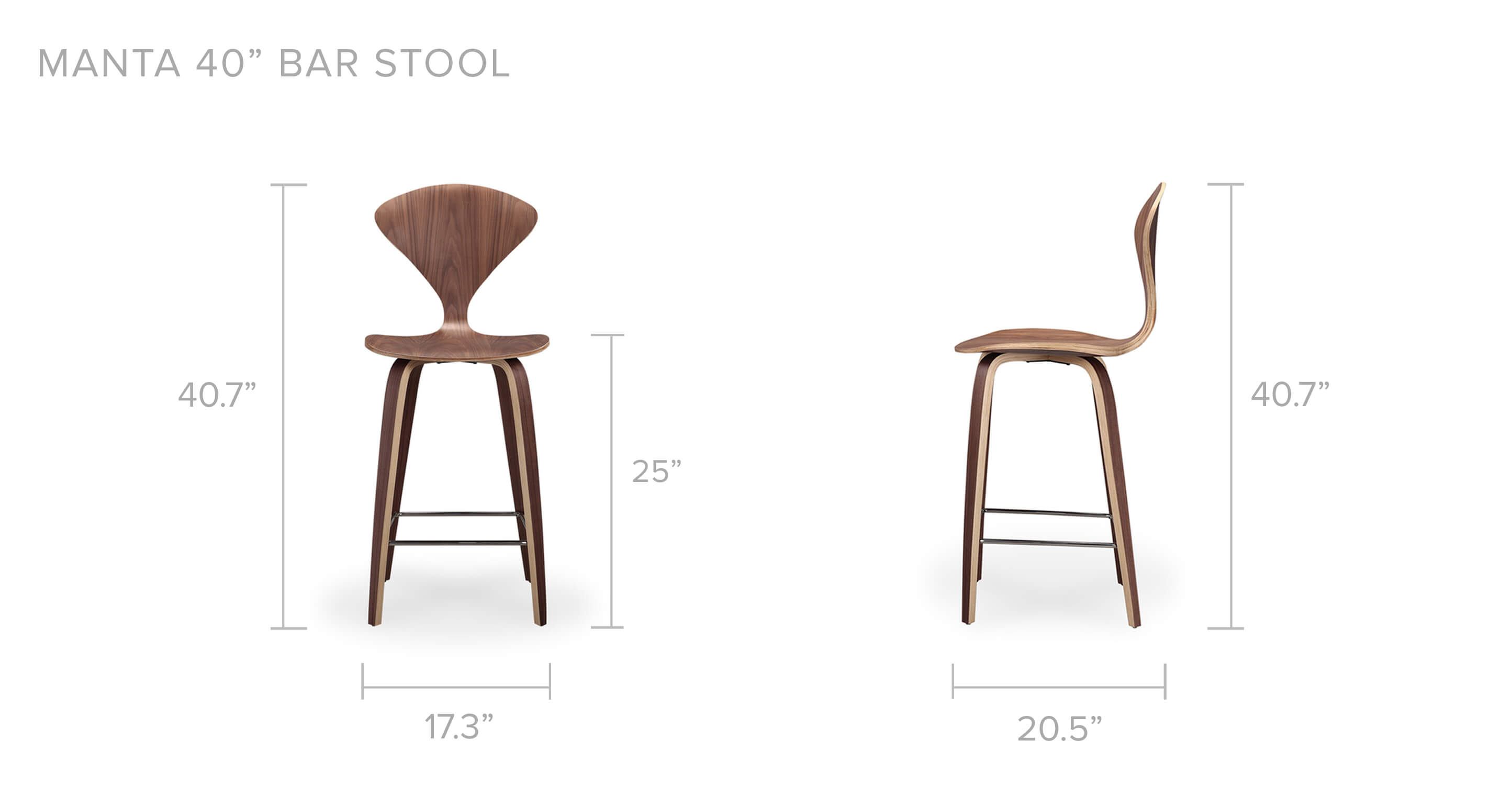 Walnut Manta 40" Modern Bar Stools