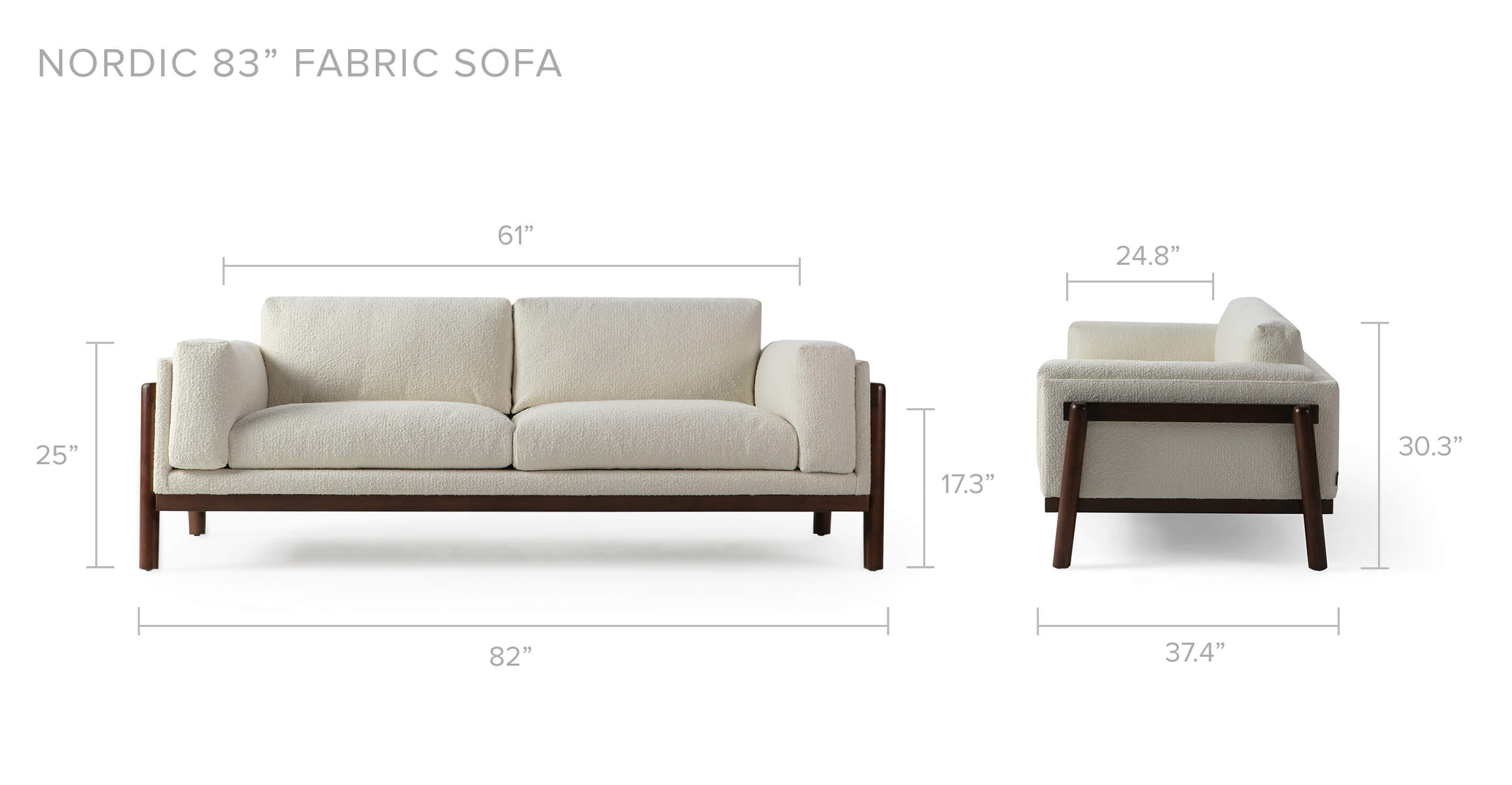 Cream Boucle Nordic 82" Fabric Sofa