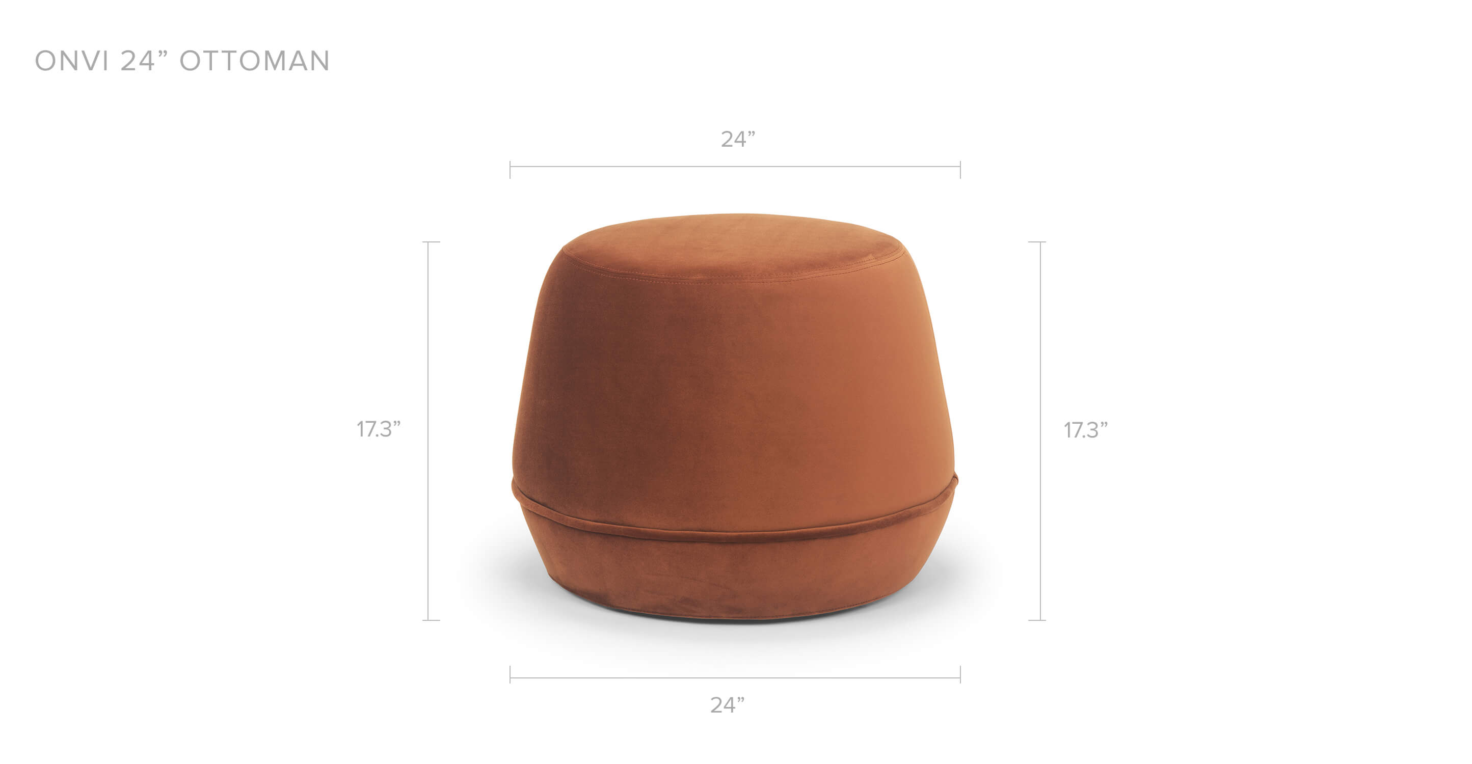 Rust Velvet Onvi 24" Fabric Ottoman