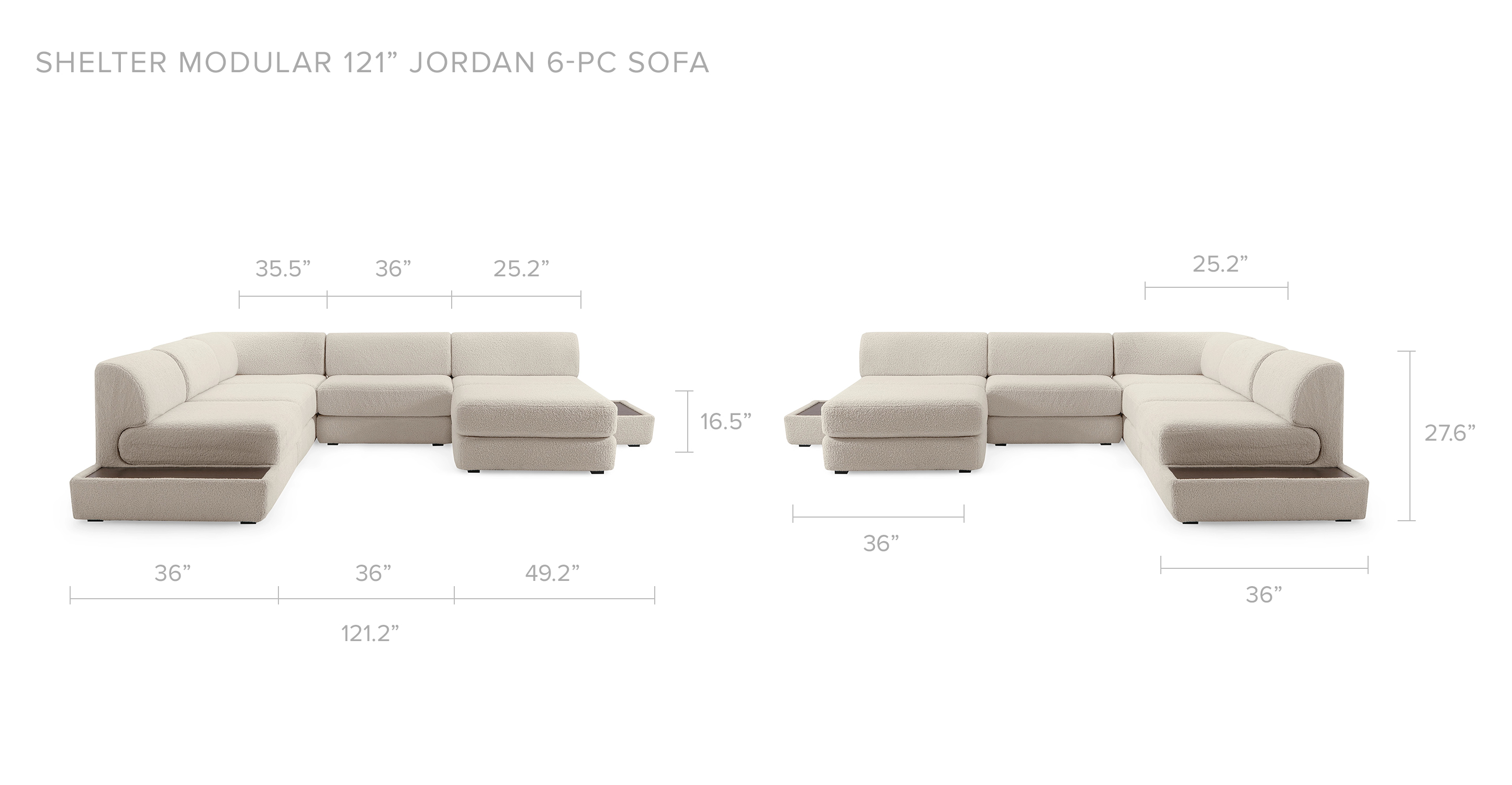 Bocce Boucle Shelter Modular 121" Jordan 6-pc Sofa