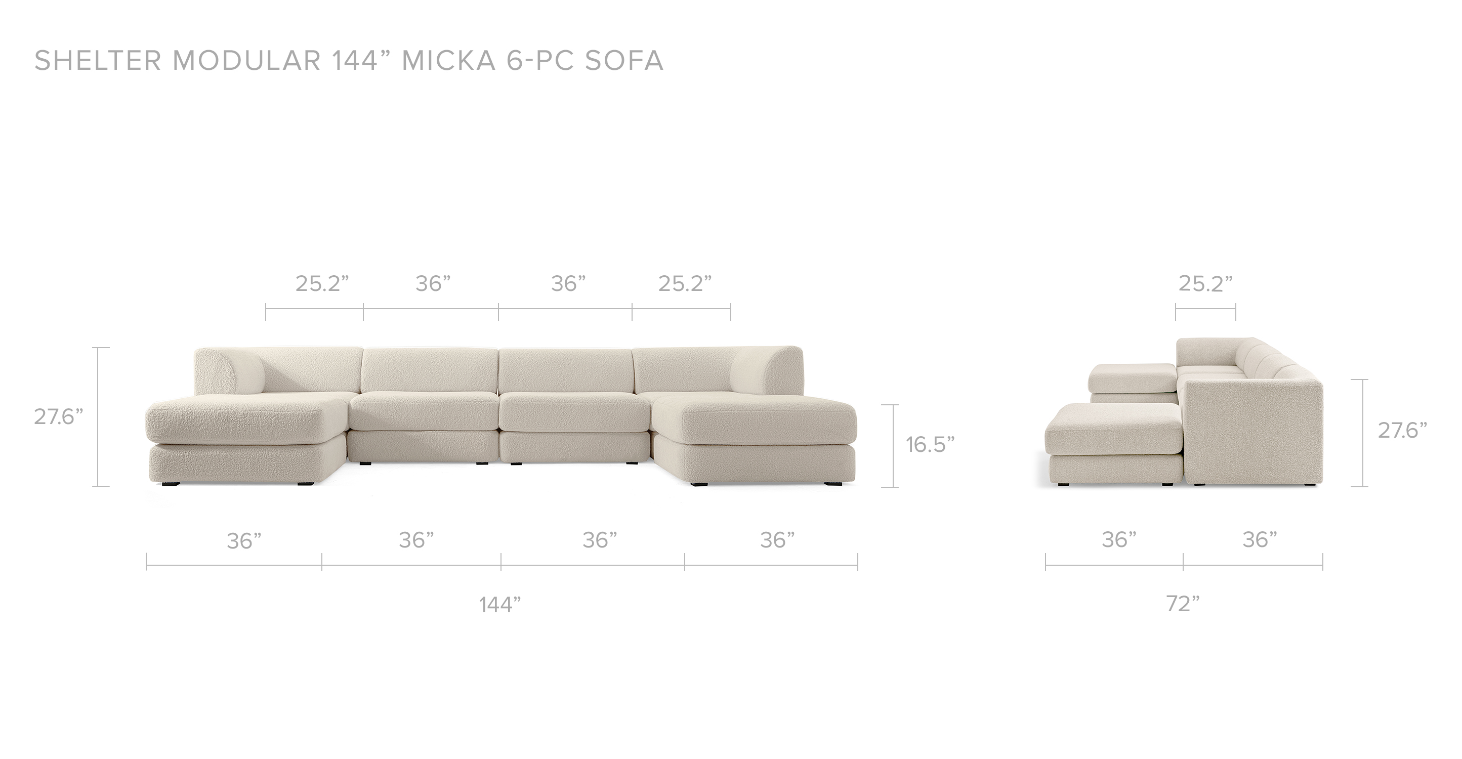 Bocce Boucle Shelter Modular 144" Micka 6-pc Sofa