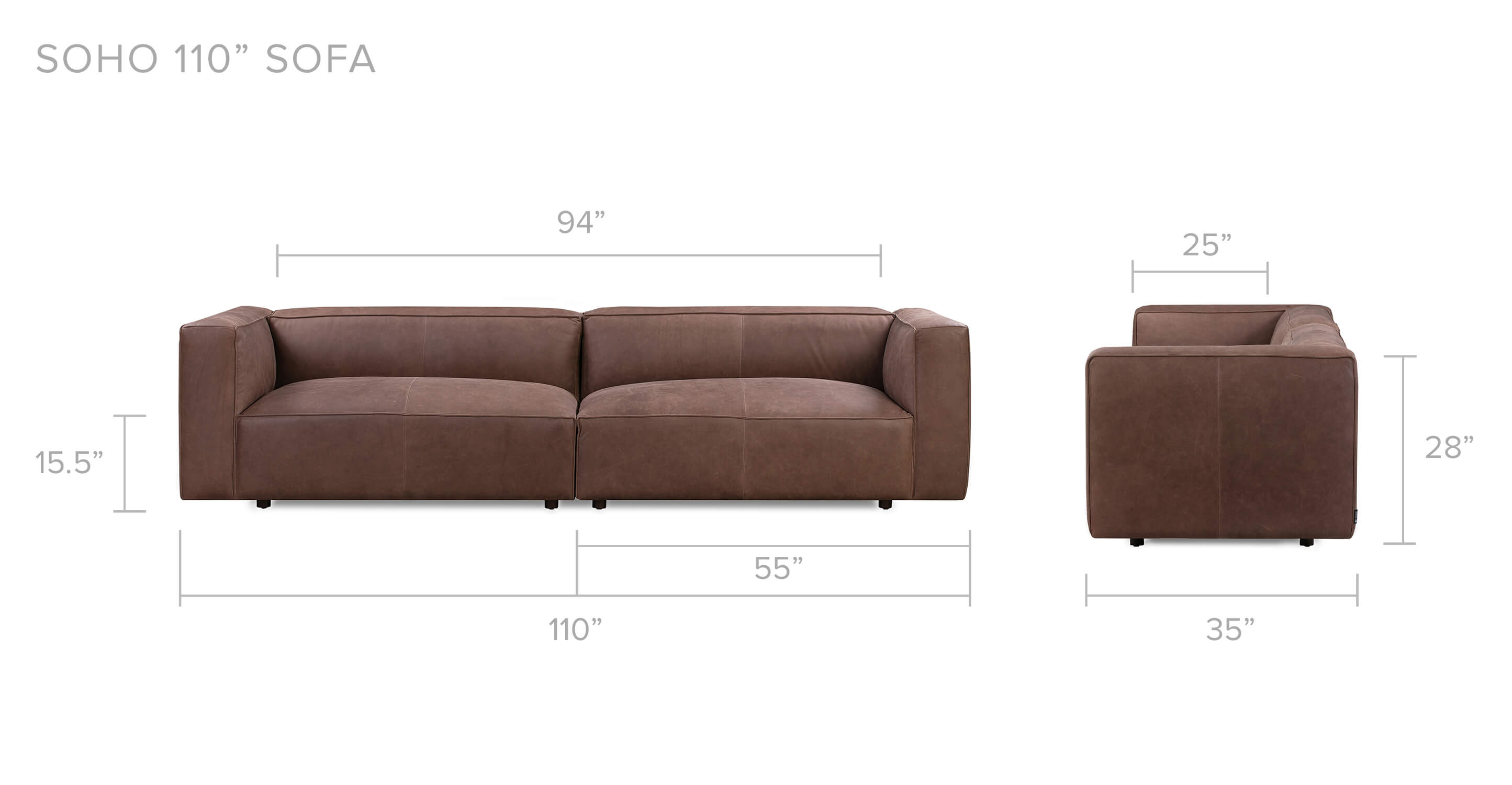 Soho 110" Leather Sofa Milano Mocha