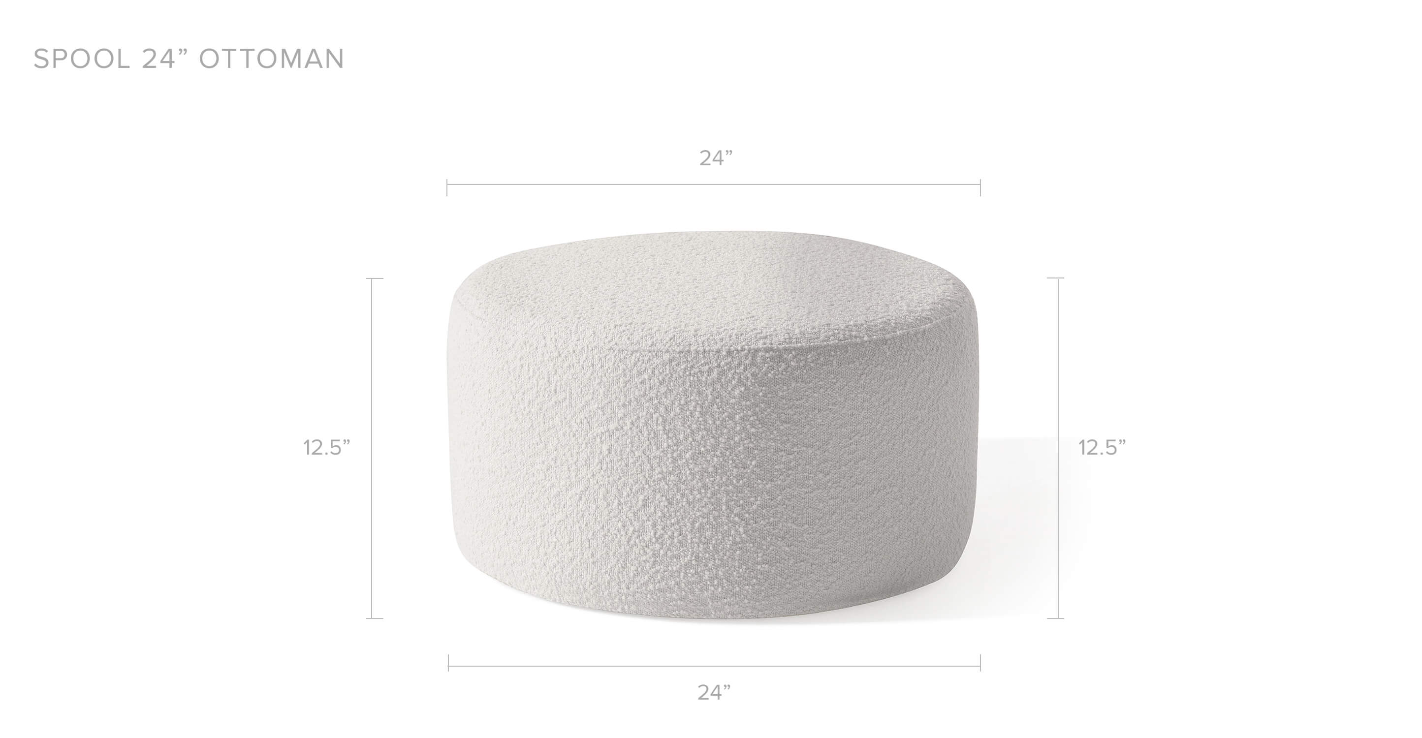 Blanc Boucle Spool 24" Fabric Ottoman