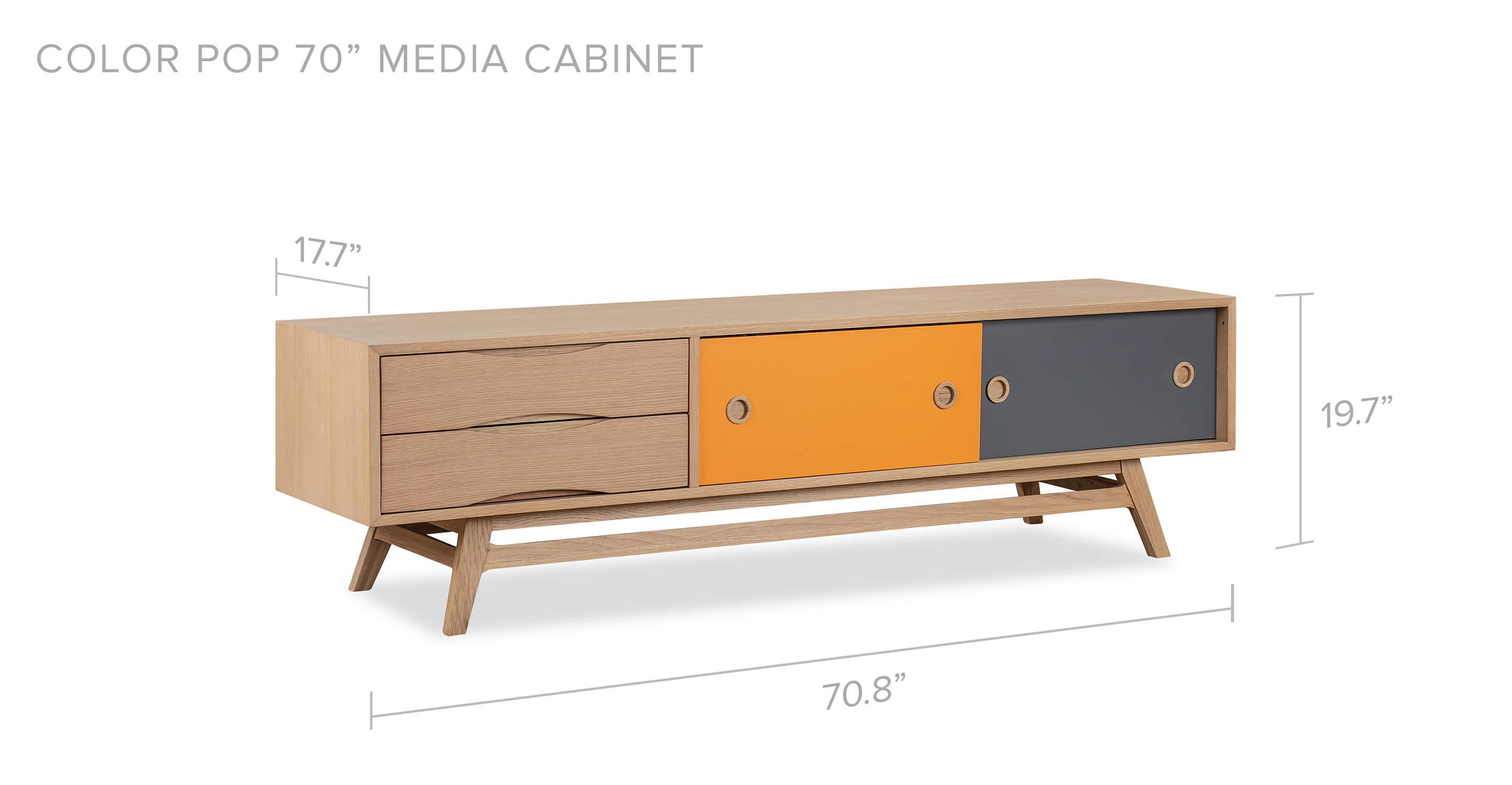 Color Pop 70" Media Cabinet Orange Charcoal Natural Oak