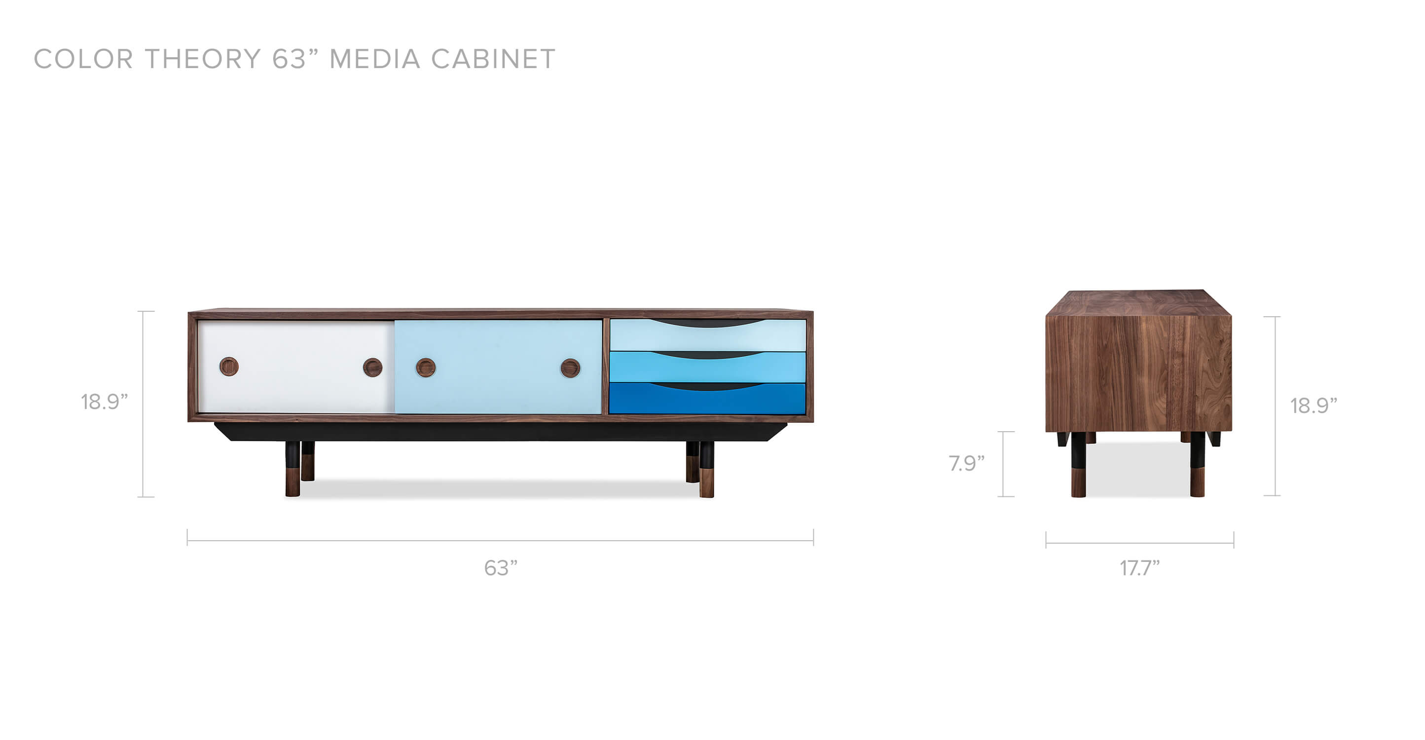 Color Theory 63" Media Cabinet Walnut Blue