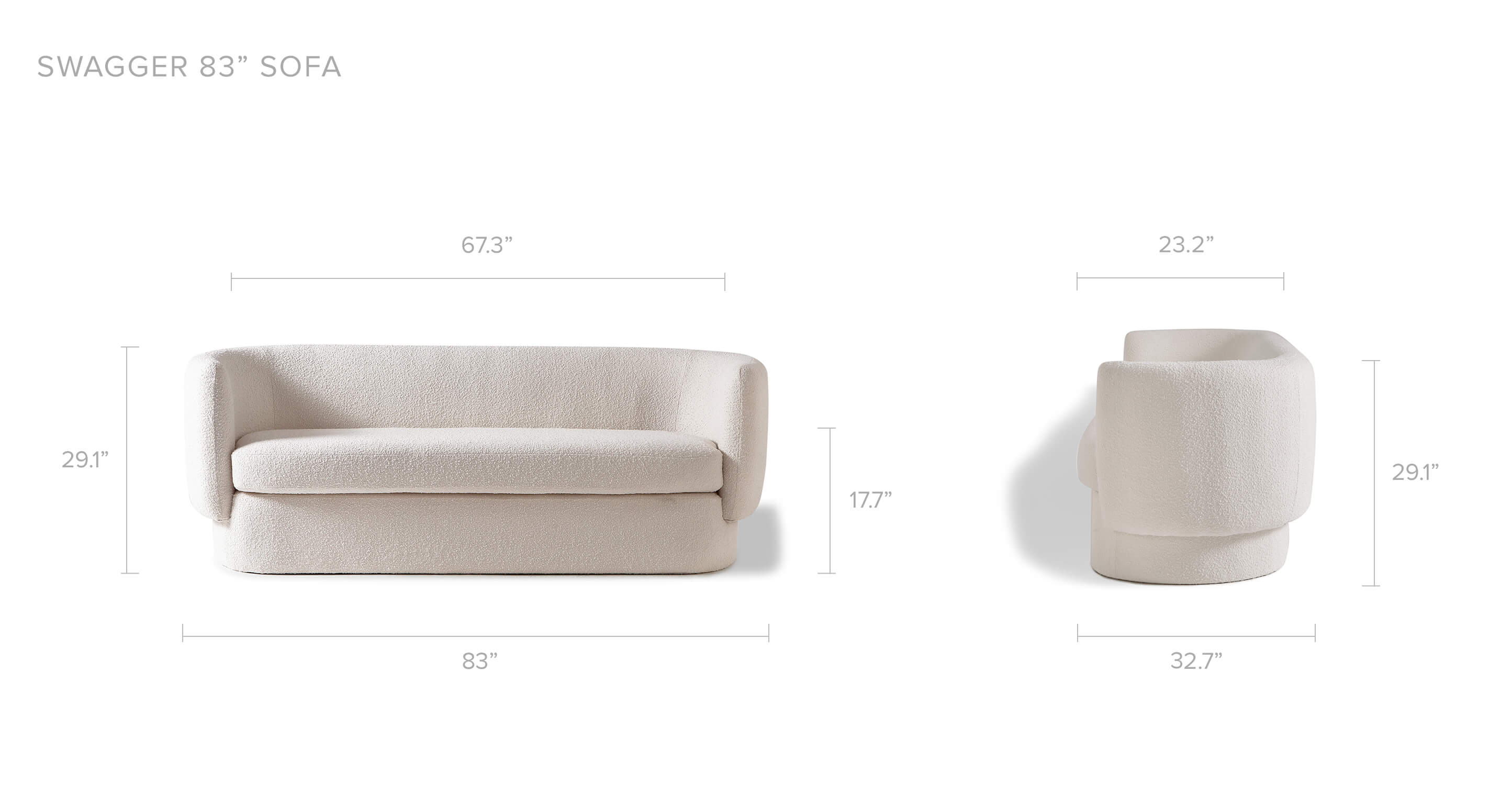 Swagger 83" Fabric Sofa Blanc Boucle