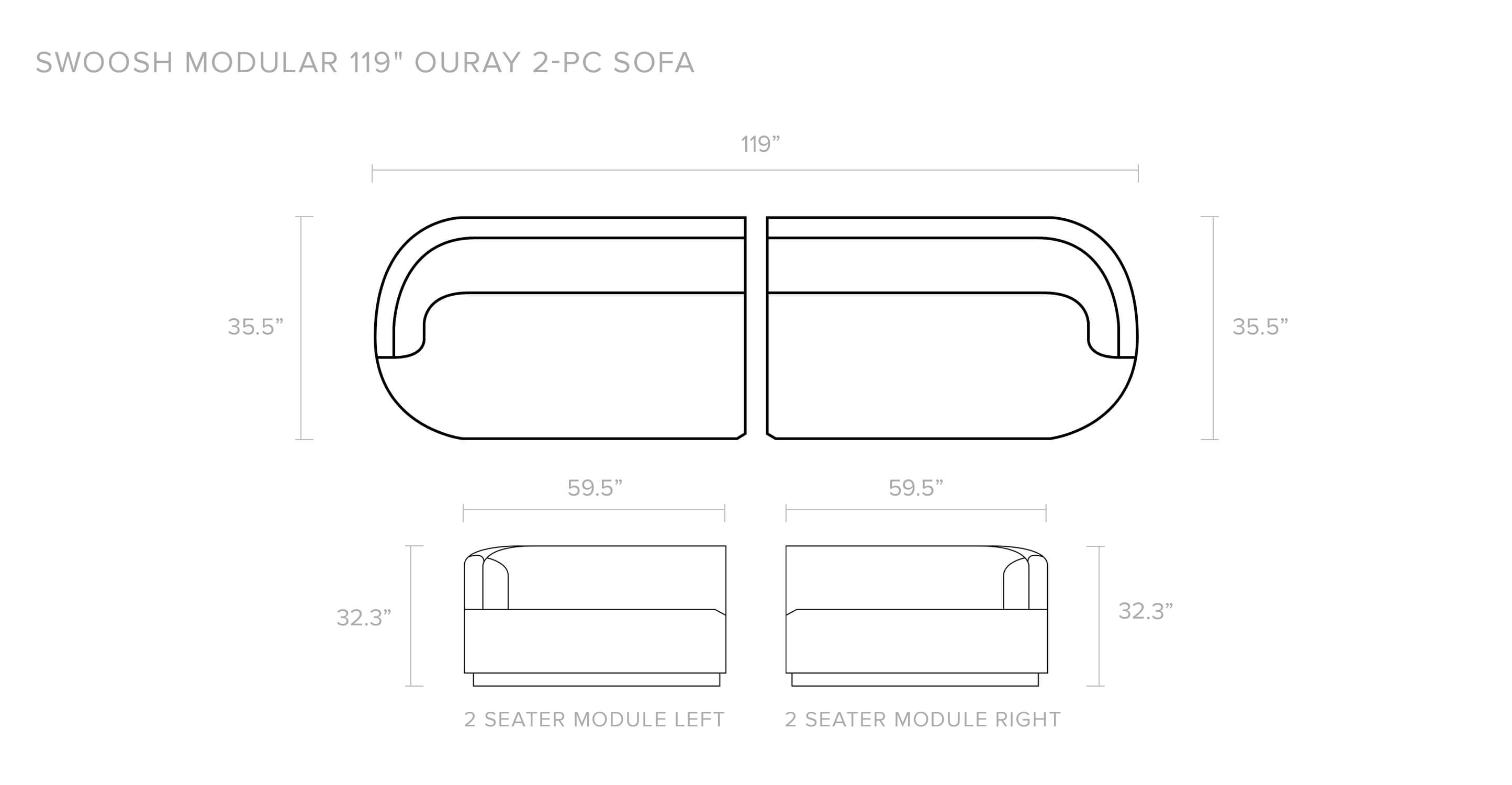 Blanc Boucle Swoosh Modular 119" Ouray 2-pc Sofa