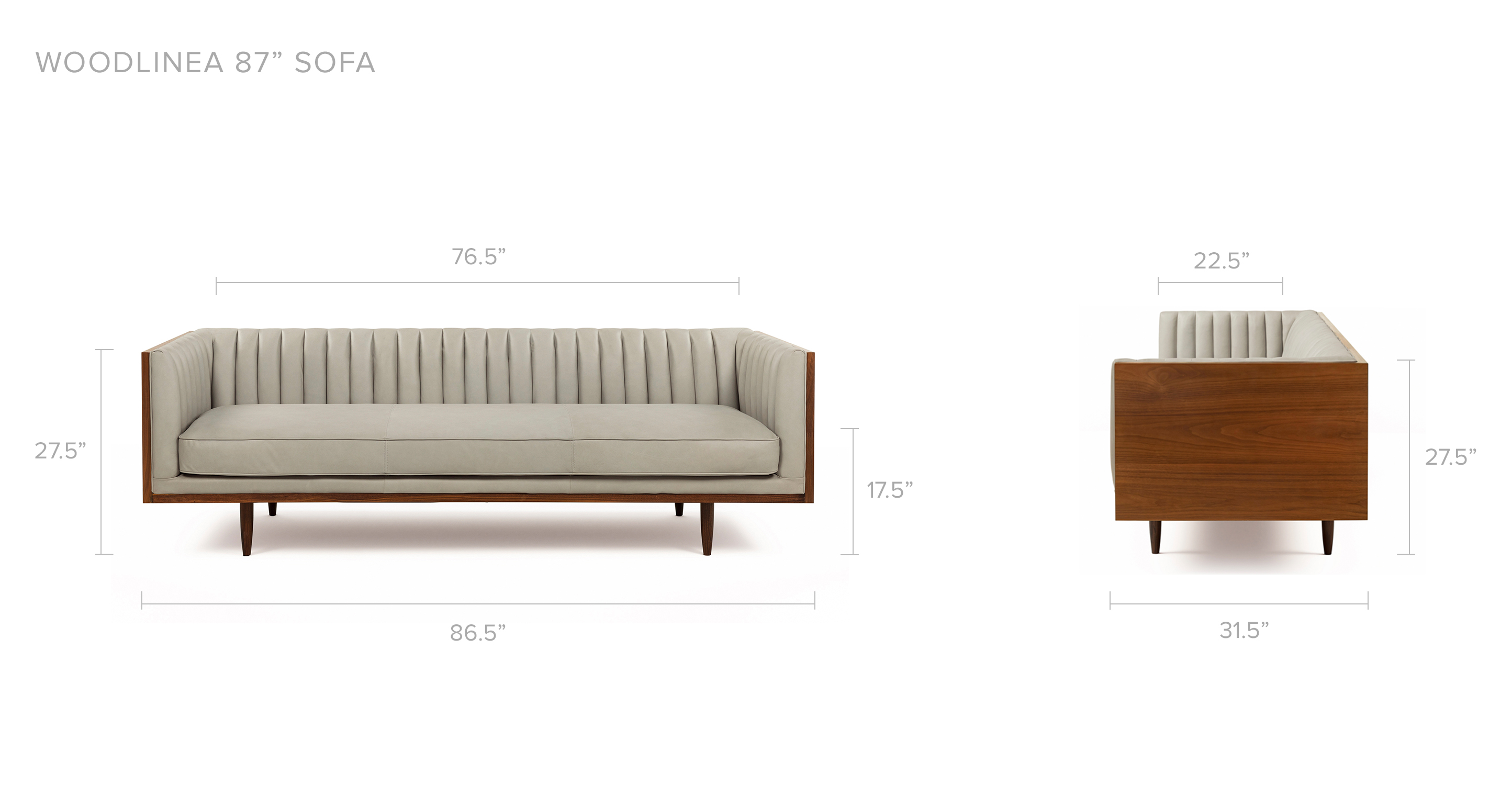 Walnut/Pumice Woodrow Linea 87" Leather Sofa