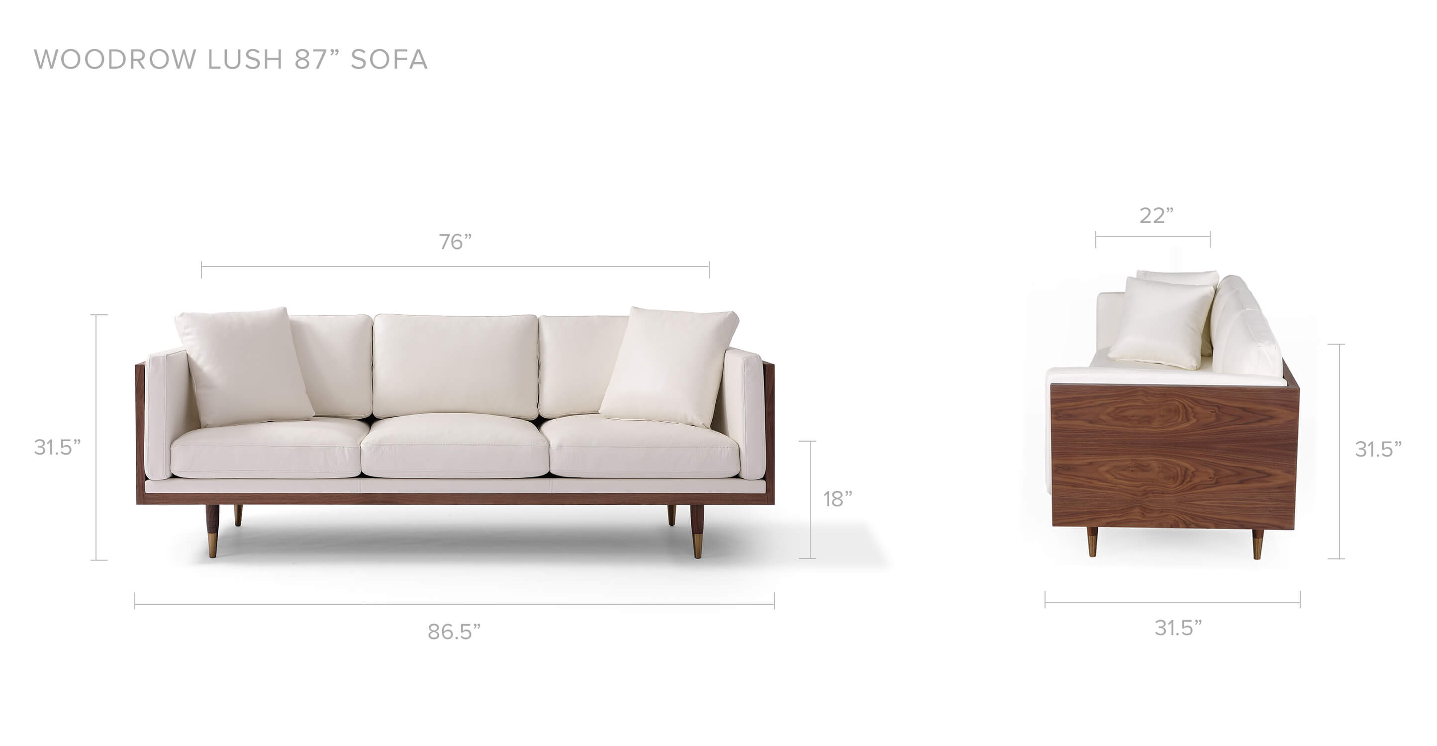 Woodrow Lush 87" Leather Sofa Walnut White Aniline