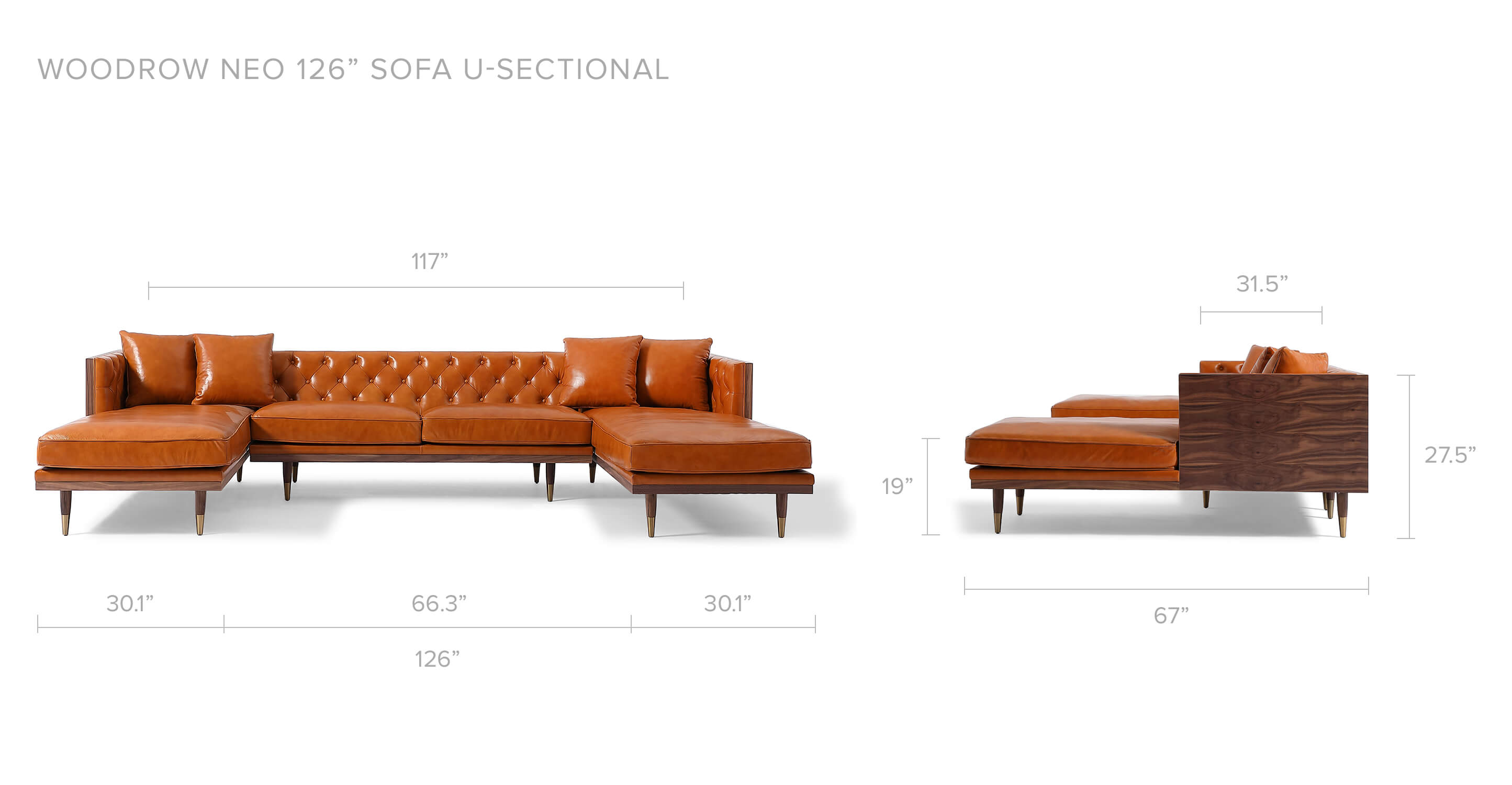 Woodrow Neo 126" Leather Sofa U-Sectional