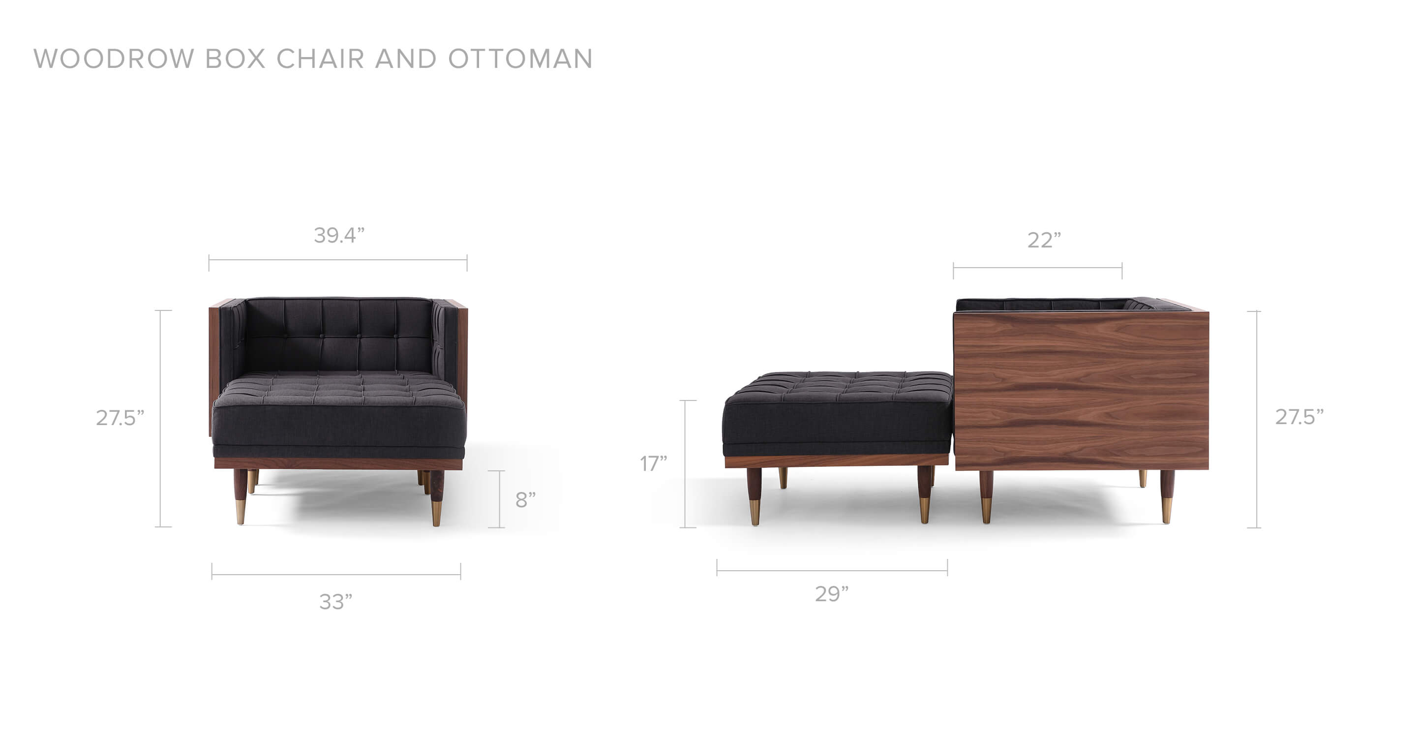 Walnut/Urban Ink Woodrow Box Fabric Chair & Ottoman
