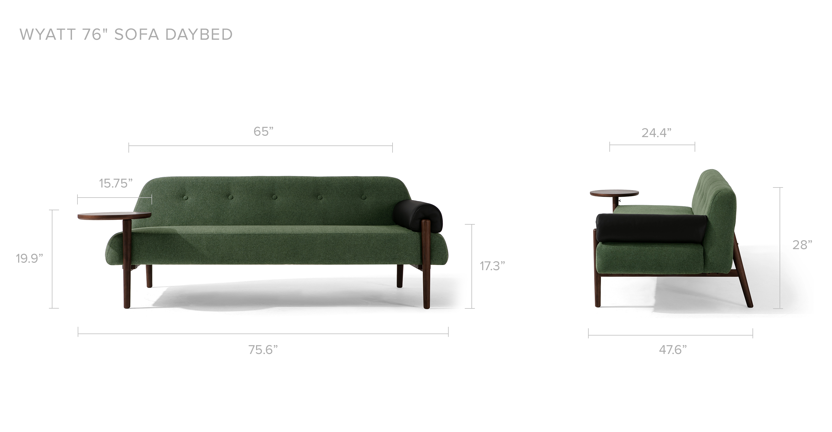 Overall Dimension Width 75.6" x Depth 47.6" x Height 28" Dimension Floor to seat height 16.5"; Floor to table top height 19.9" Seat Dimension Inside Width 65" x Inside Depth 24.4" Table Top Table Top 15.75" in diameter Packaging Details 75 ”x 34” x 2