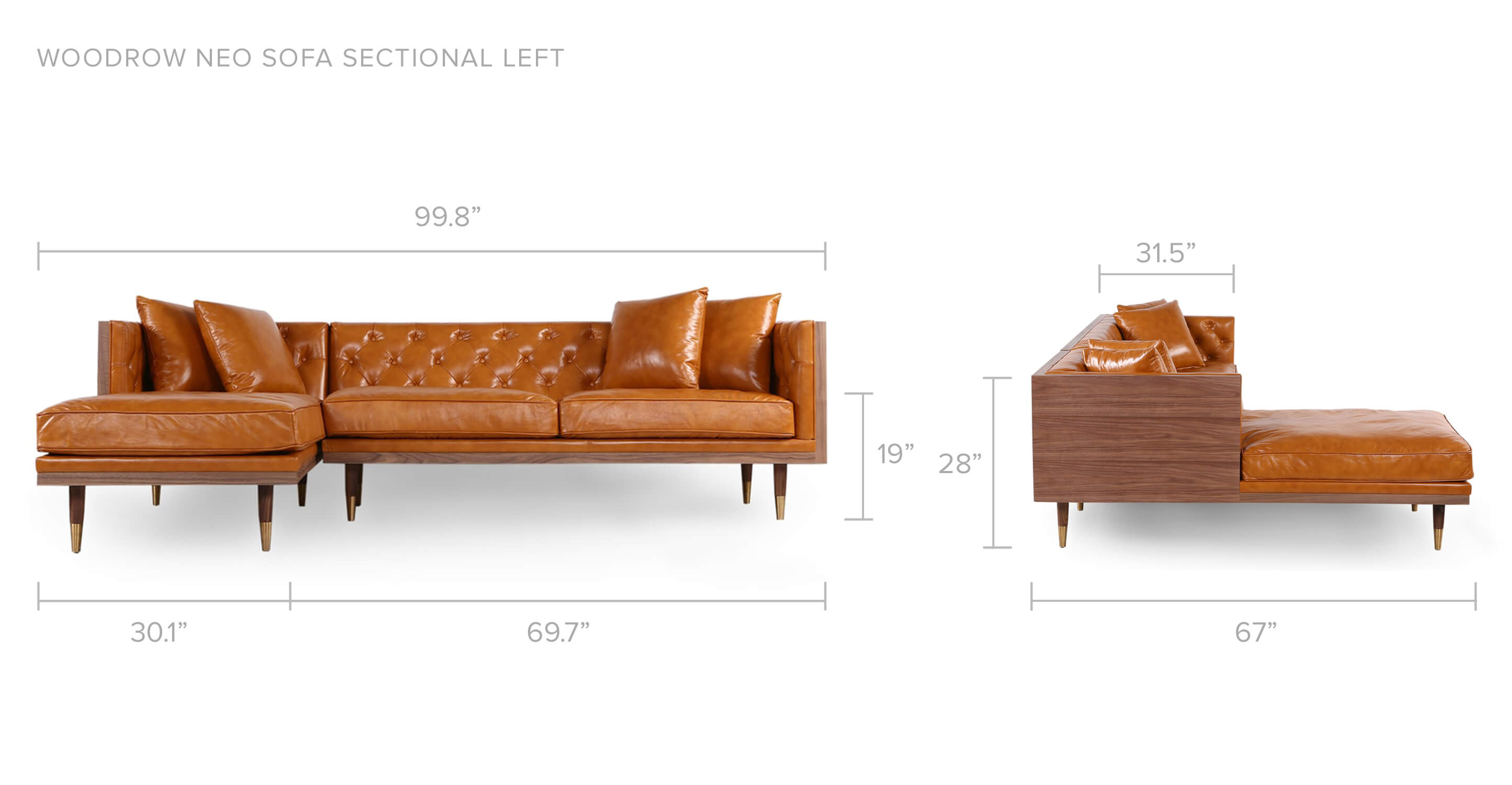 Woodrow Neo 99" Leather Sofa Sectional Left in Tan Aniline