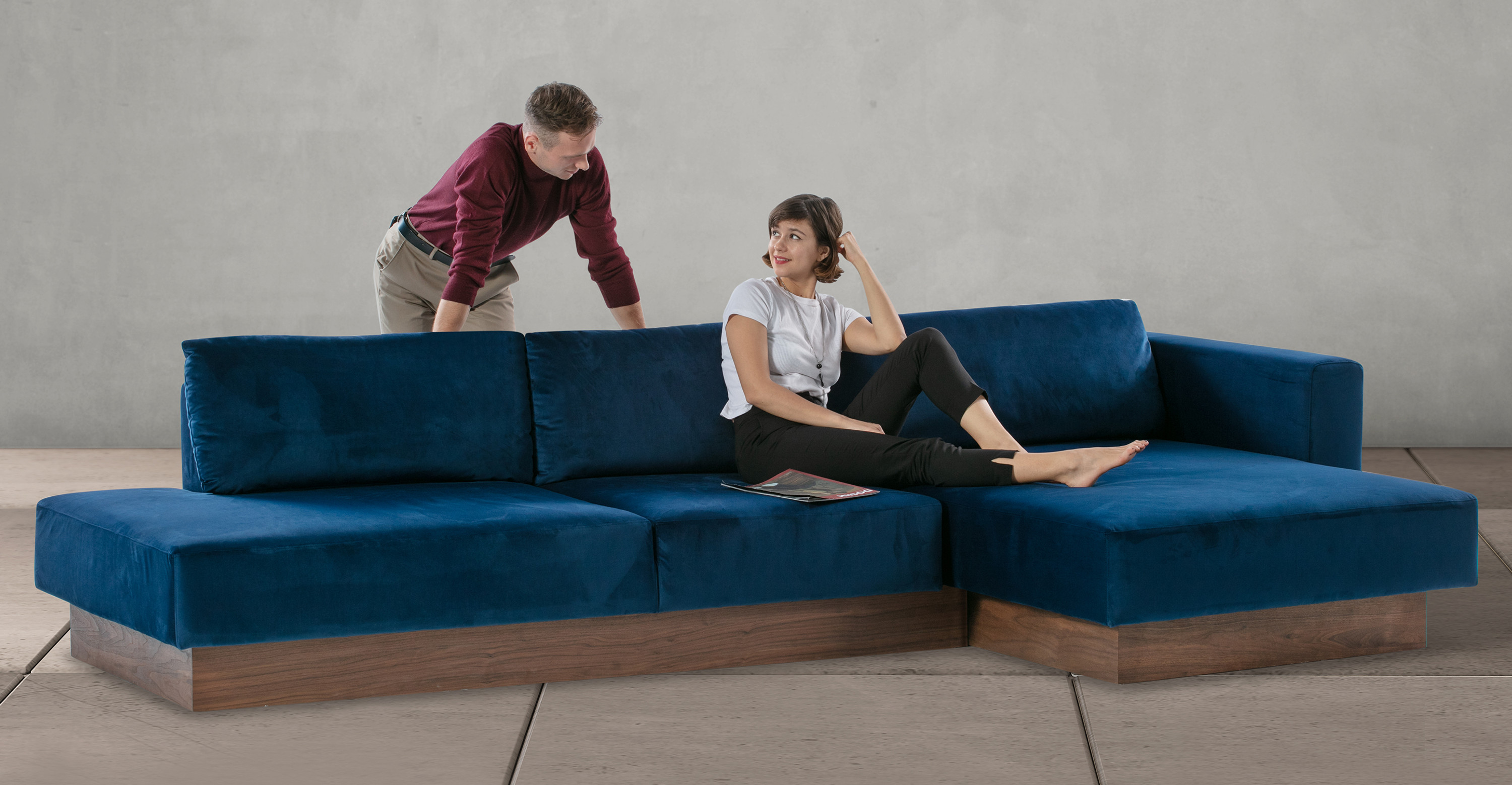 Danube Velvet Right Sectional Brady Fabric Sofa | Kardiel