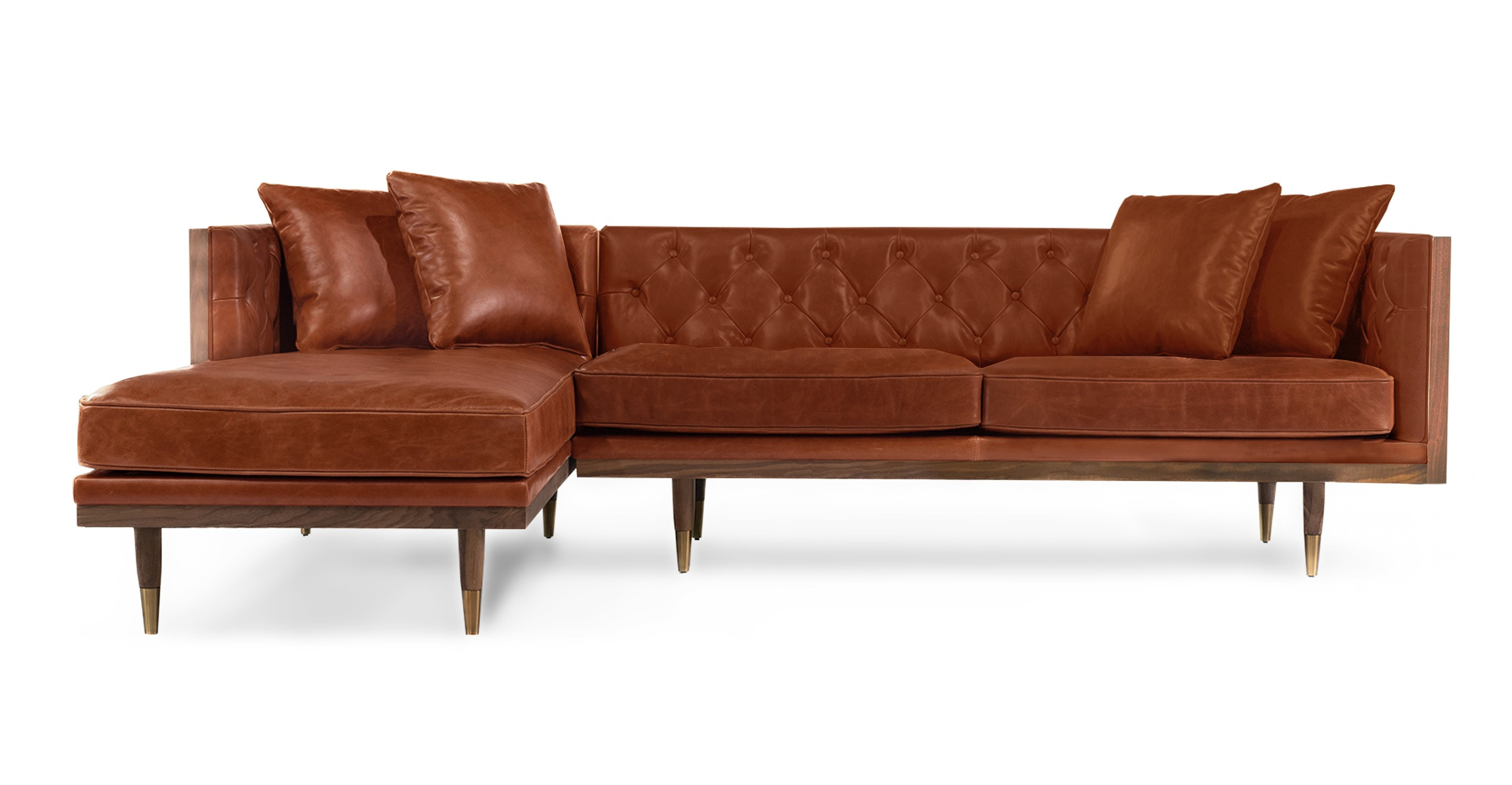 Woodrow Box 100 Leather Sofa Sectional Left, Walnut/White Aniline - Kardiel