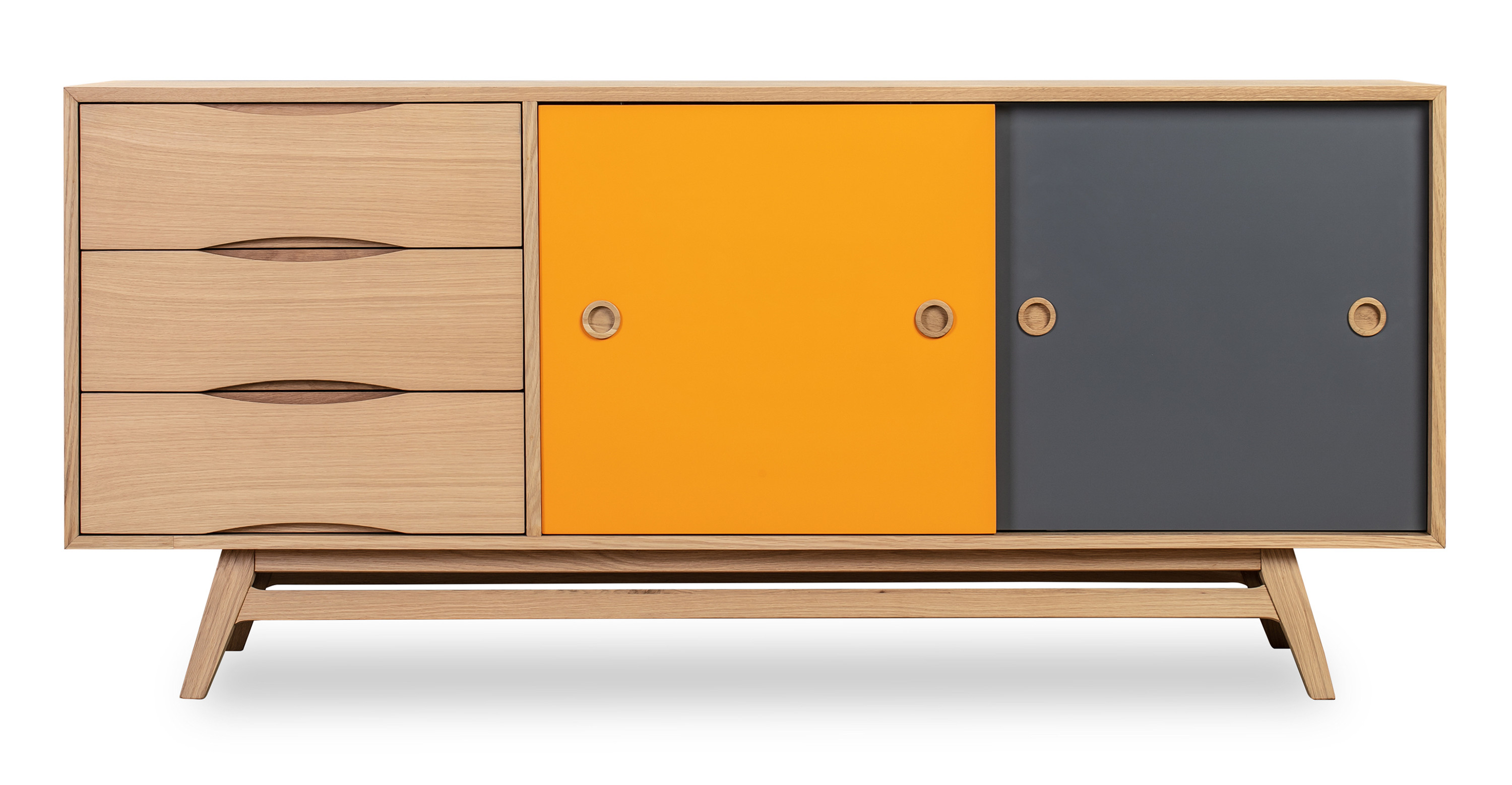 Color Pop 70 Credenza Orange/Charcoal, Natural Oak