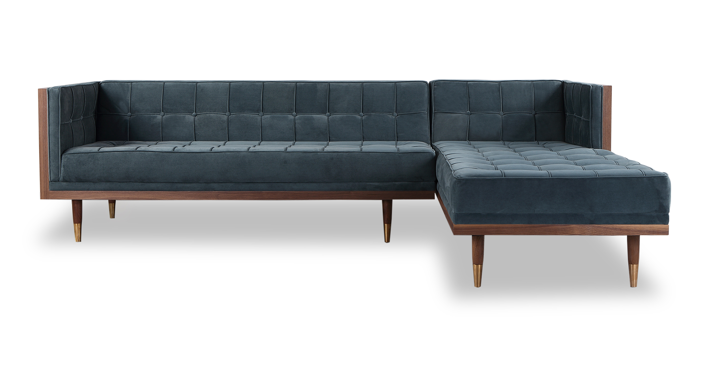 Woodrow Box 100" Fabric Sofa Sectional Right, Walnut/Neptune Velvet