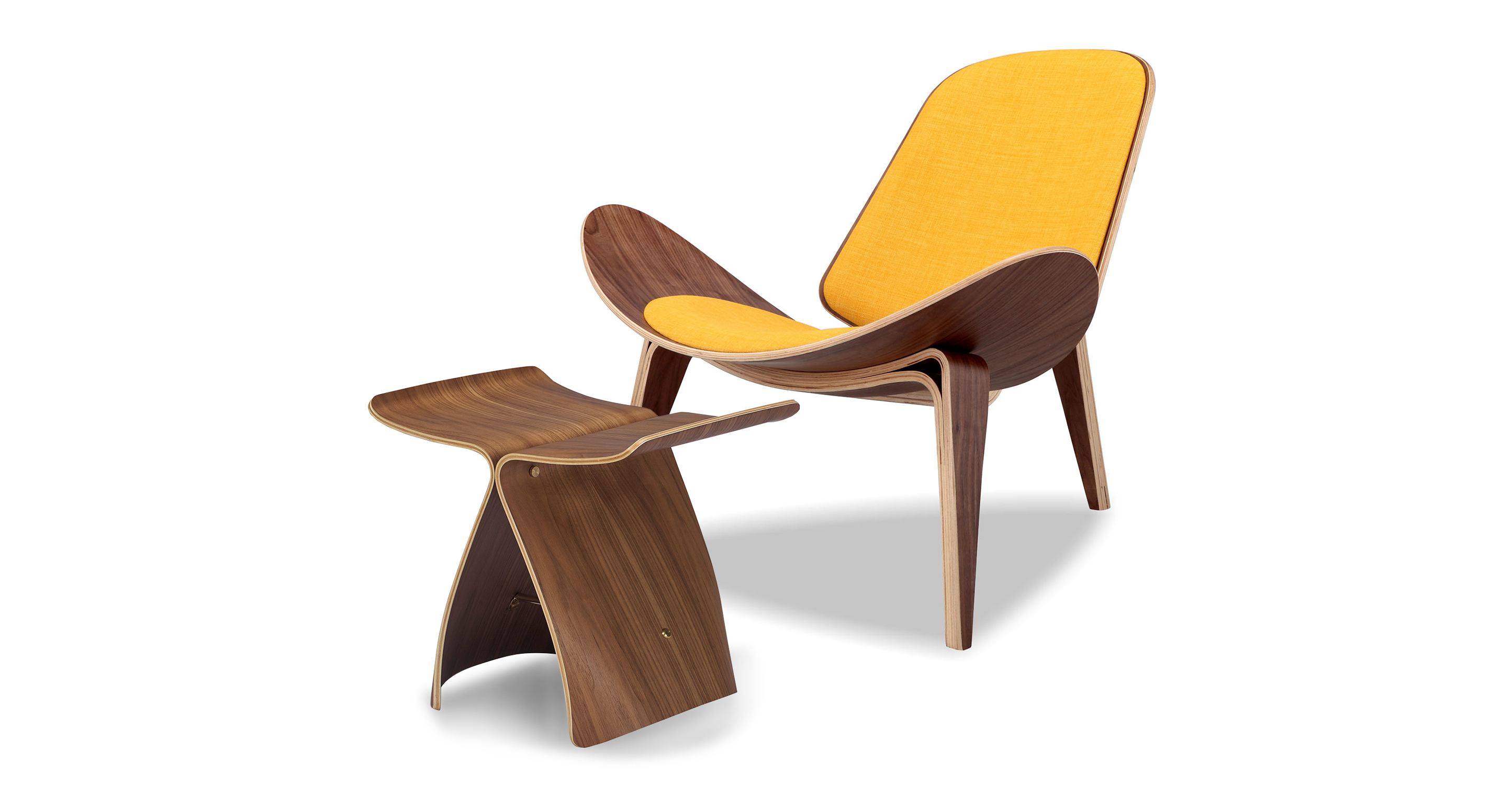 Tripod Fabric Chair 2-pc Set, Walnut/Citrine - Kardiel