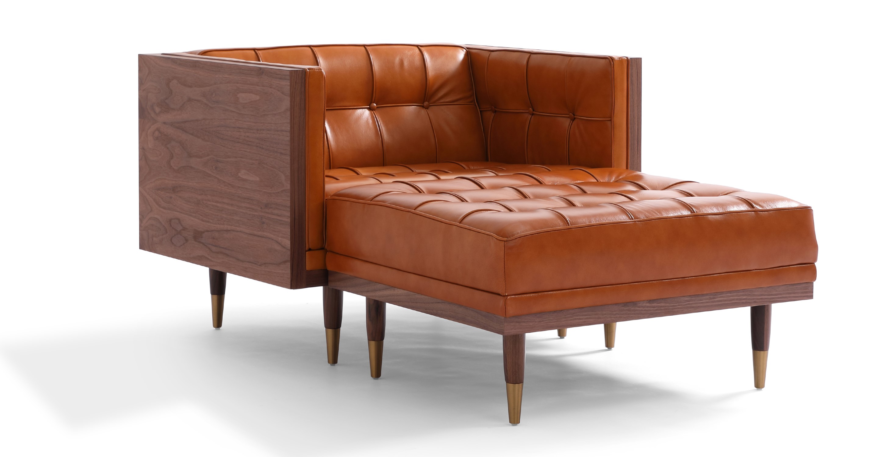 leather chair with fabric ottoman