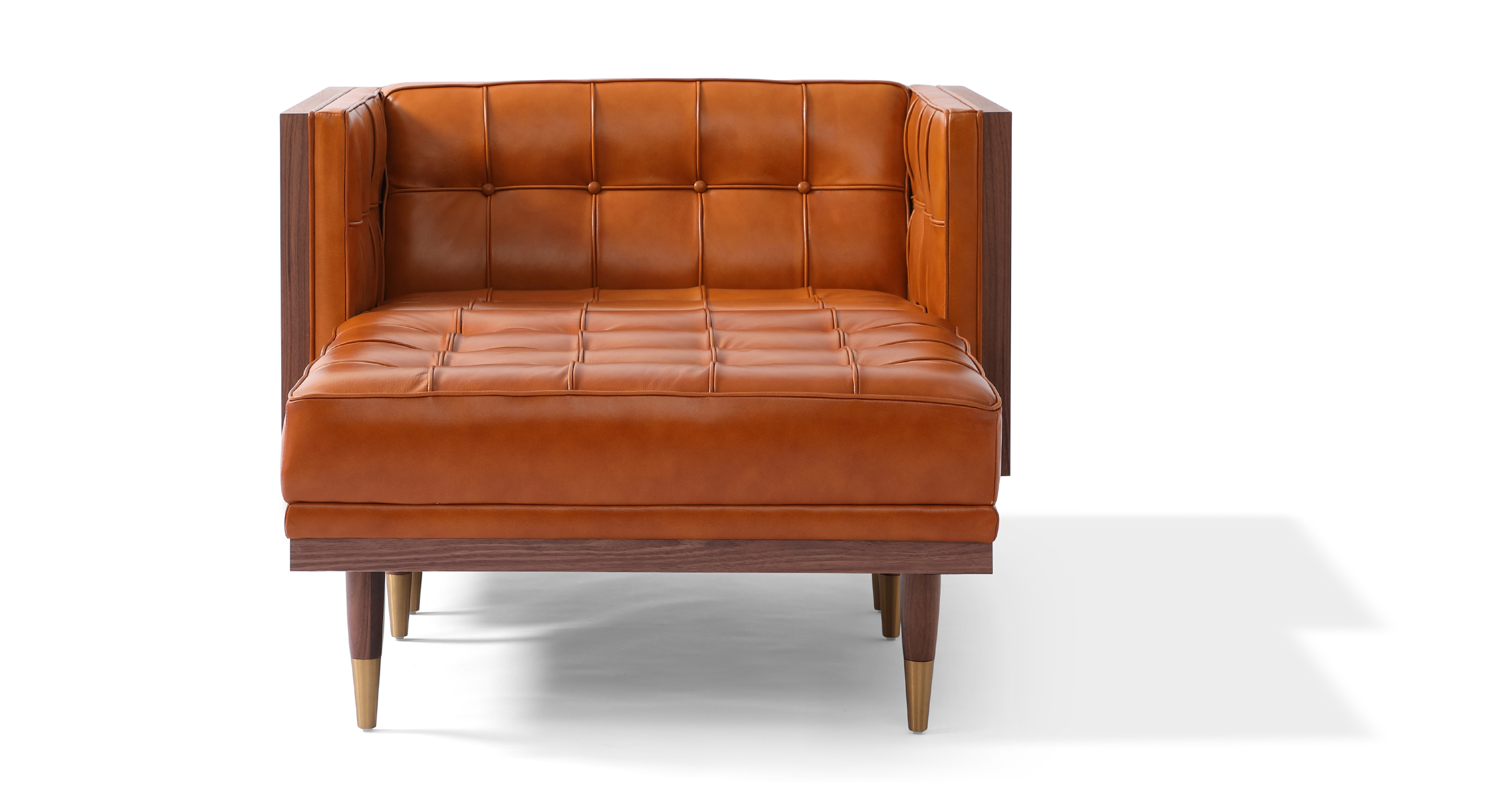Woodrow Box Leather Chair & Ottoman, Walnut/Tan