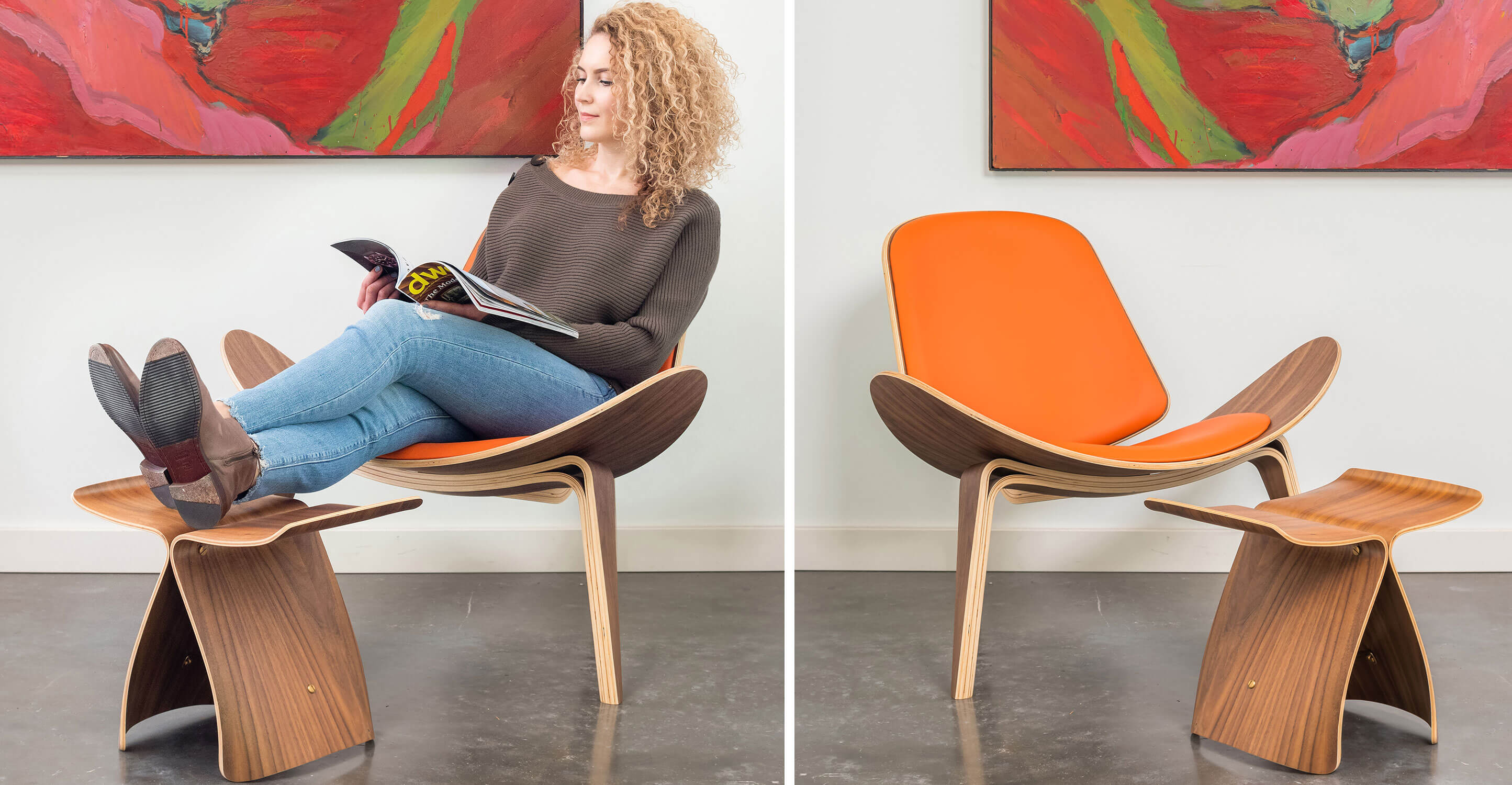 Tripod Fabric Chair 2-pc Set, Oak/Bocce Boucle - Kardiel