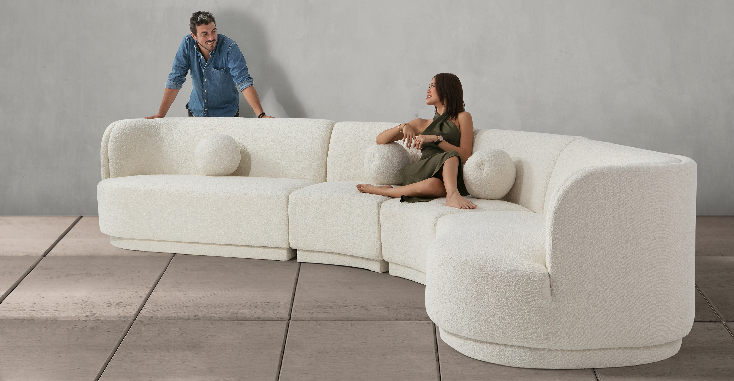 Swoosh Modular 158 Galveston 4-pc Sofa, Blanc Boucle - Kardiel