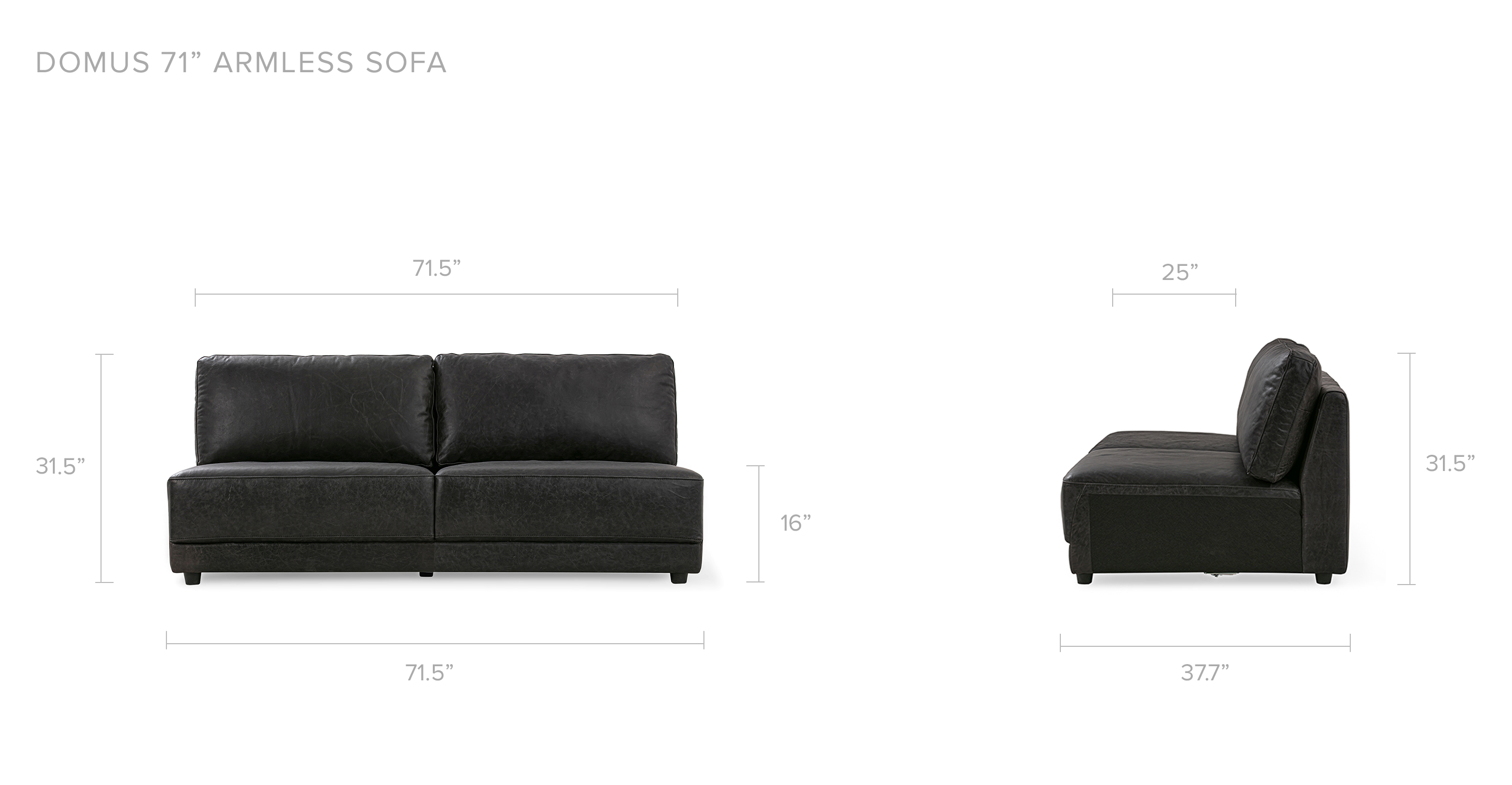 Ebony Domus 71 Leather Armless Sofa