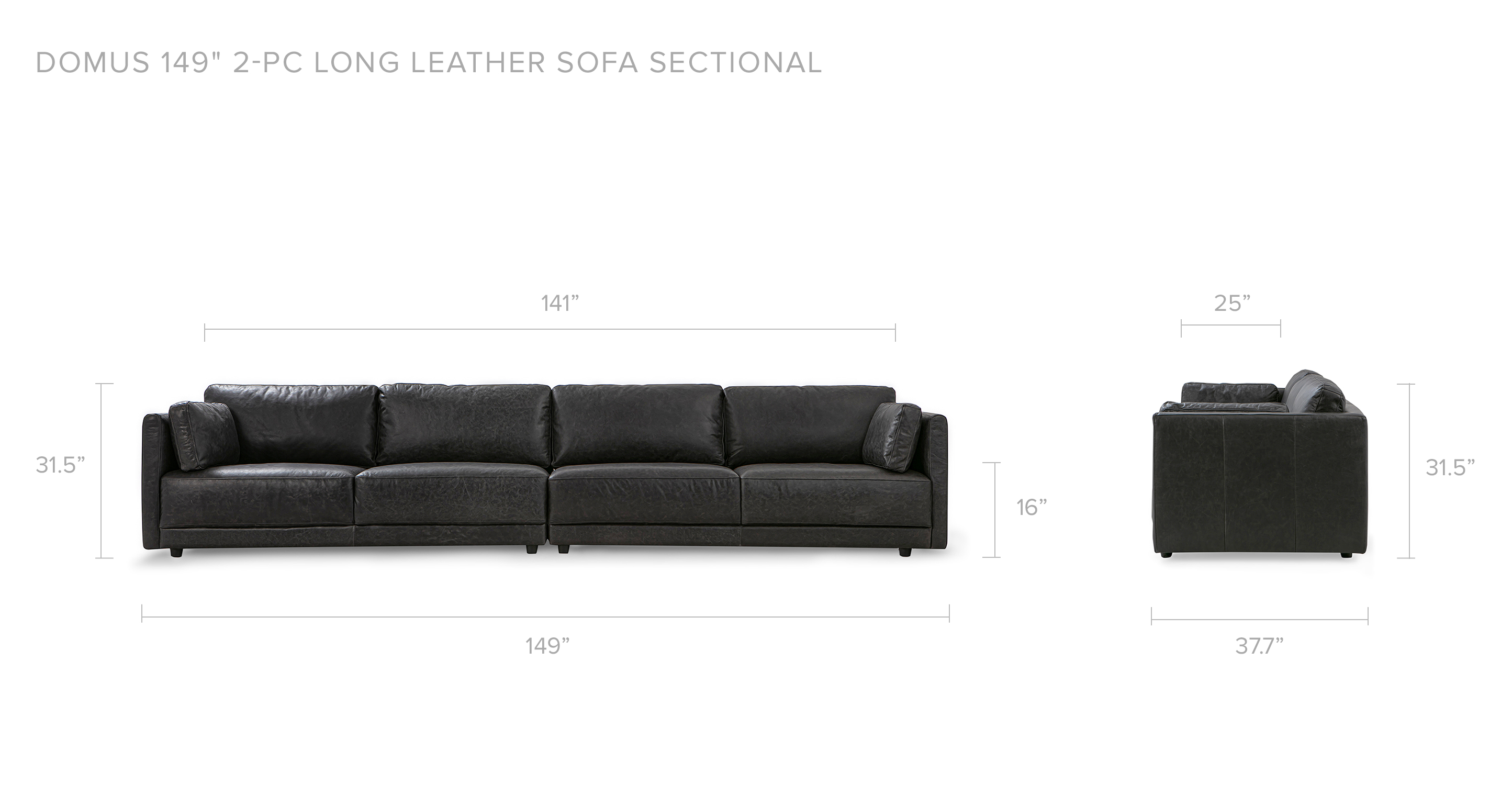 Ebony Leather Domus 148 5-pc U-Shape Sofa Sectional