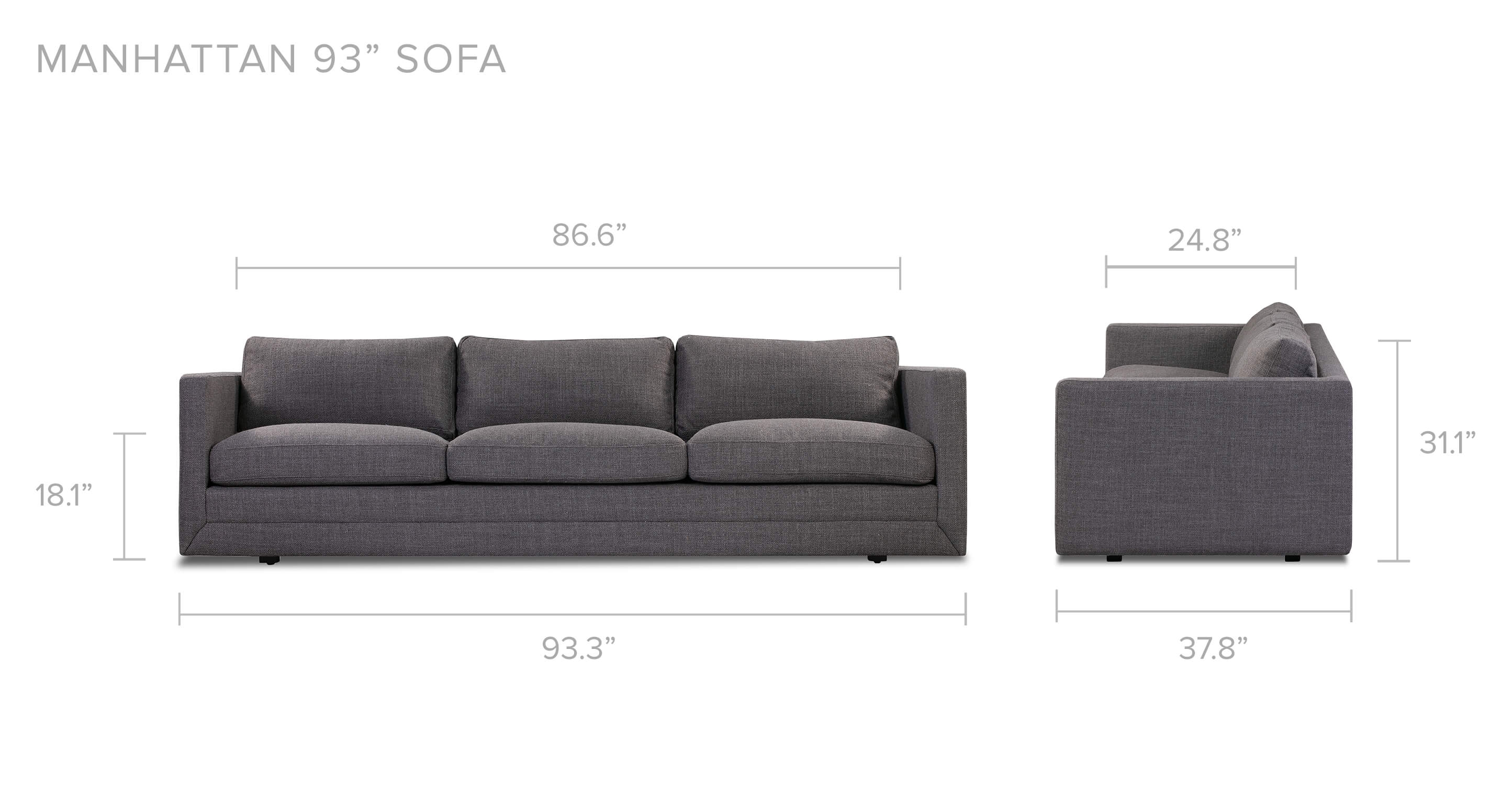 Elyx Dior Grey Manhattan 93" Fabric Sofa