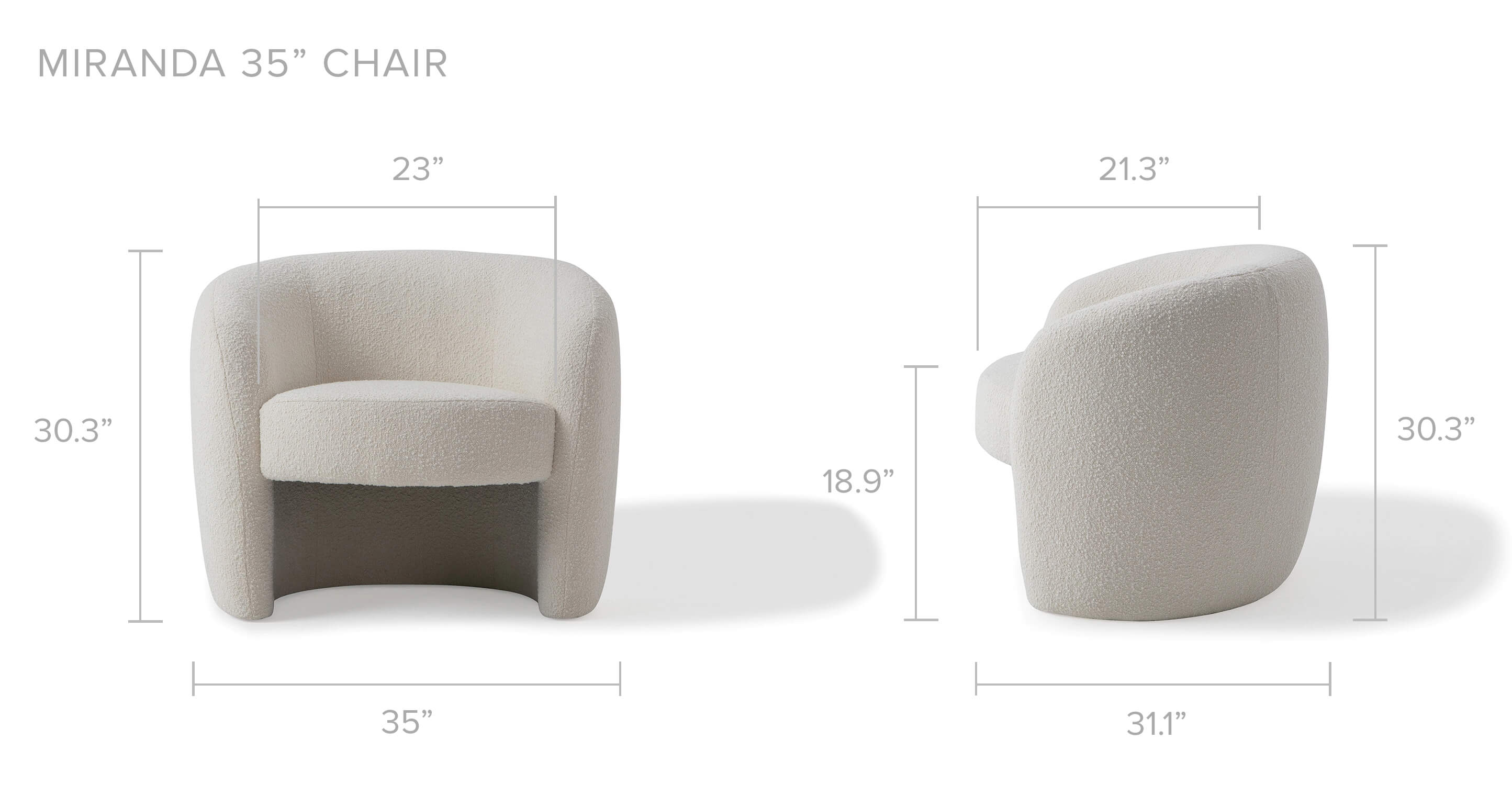 35" Fabric Chair, Blanc Boucle -