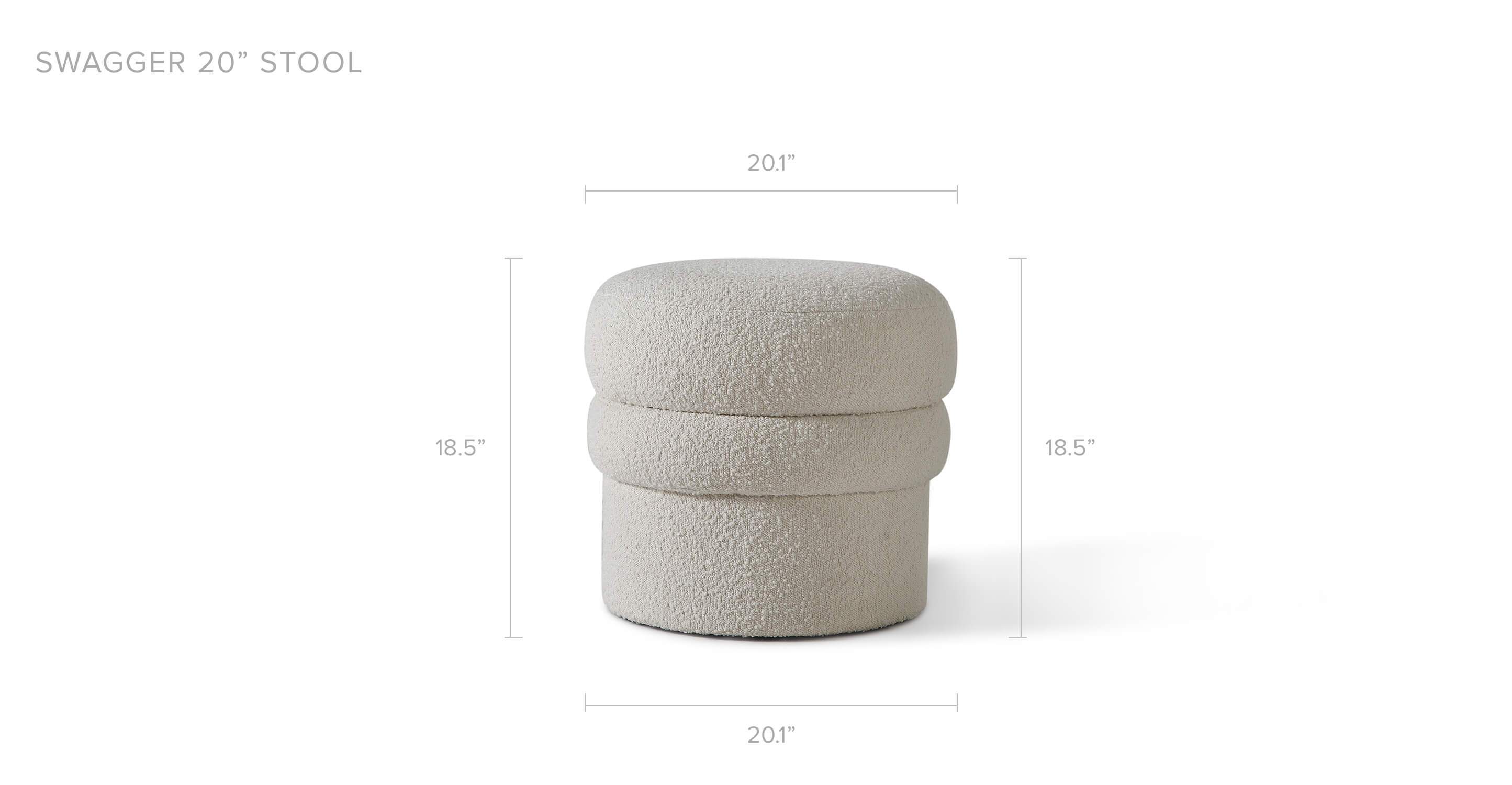 Swagger 20" Modern White Fabric Stool